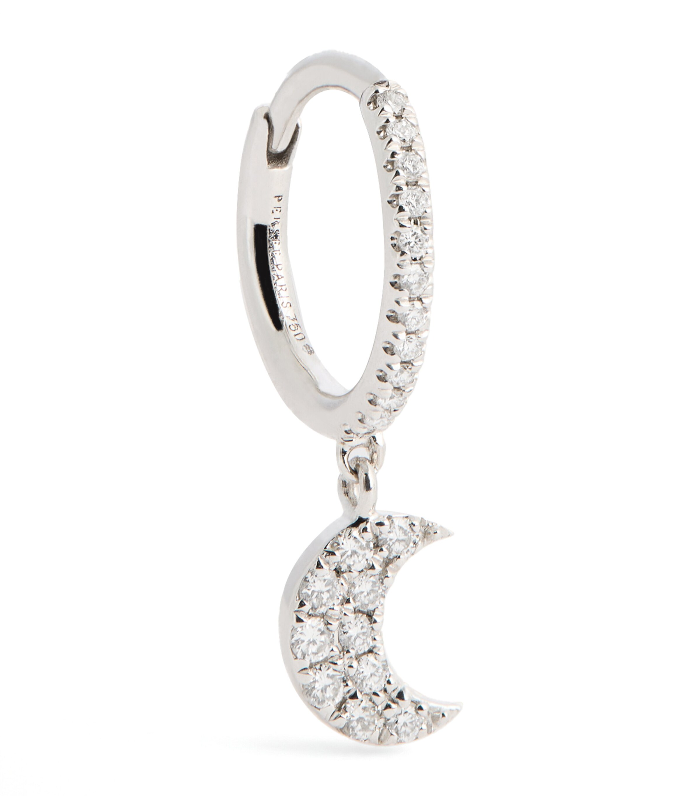 White Gold and Diamond Crescent Moon Single Earring WHITE GOLD Image 1