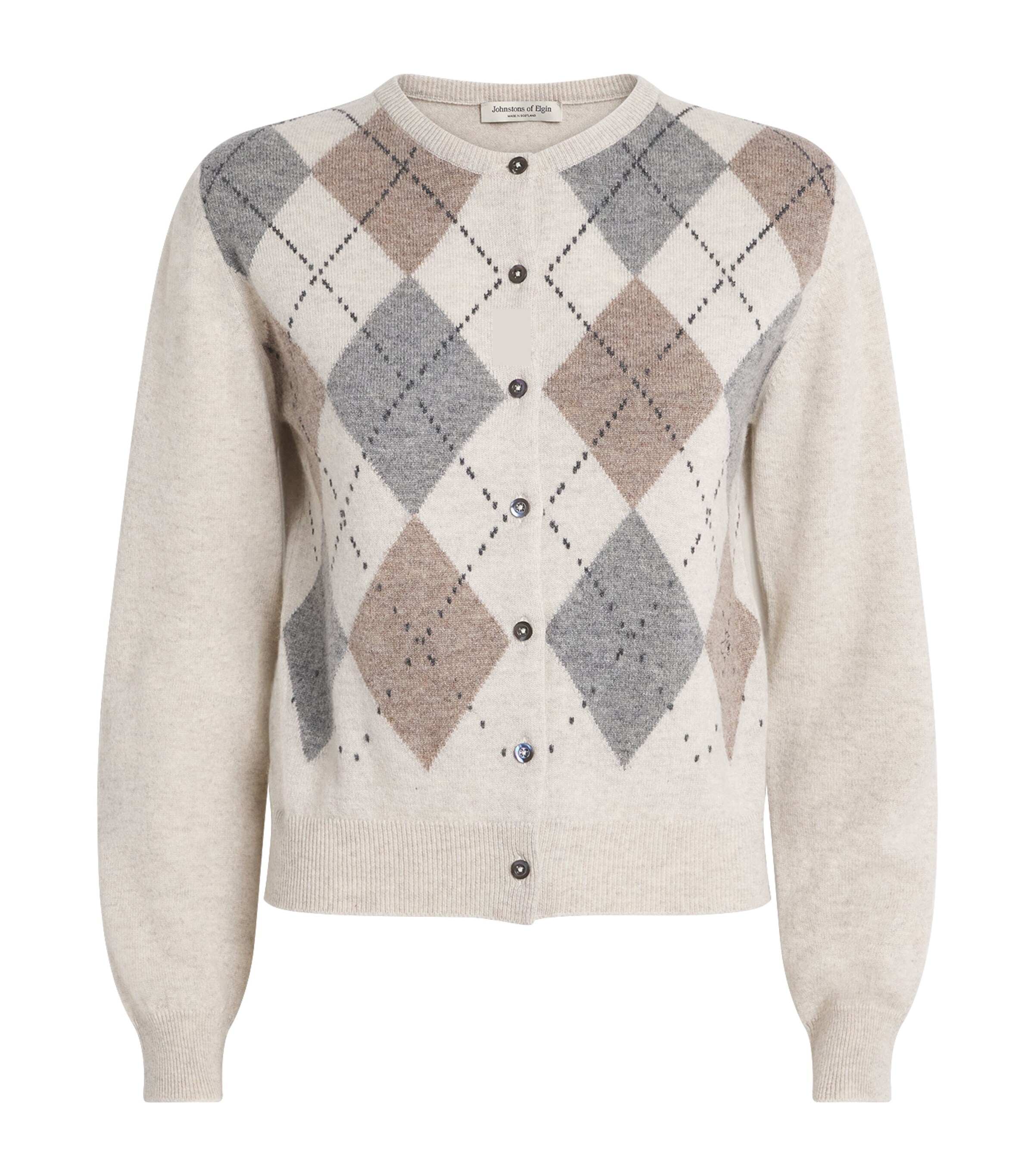 Johnstons Of Elgin Womens Cashmere Argyle Clan Cardigan Lunan Sand Image 1