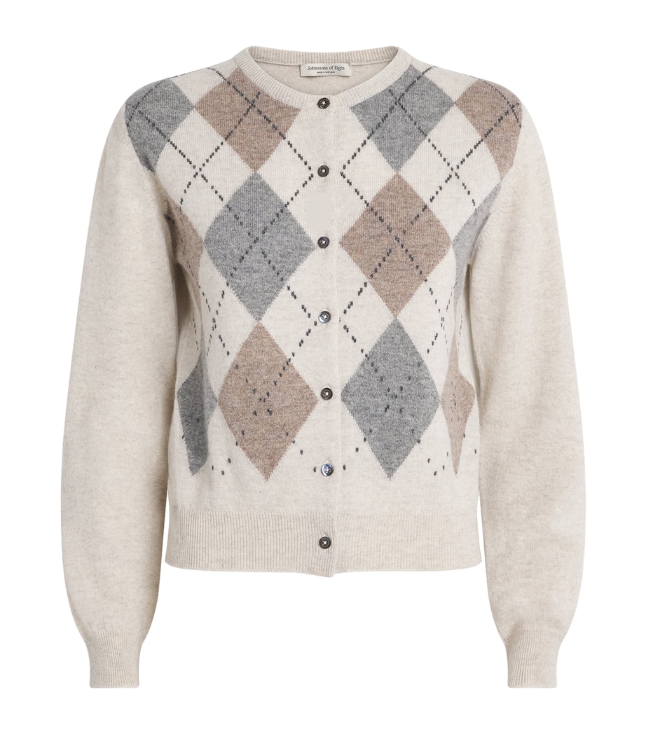 Johnstons Of Elgin Womens Cashmere Argyle Clan Cardigan Lunan Sand Image 1