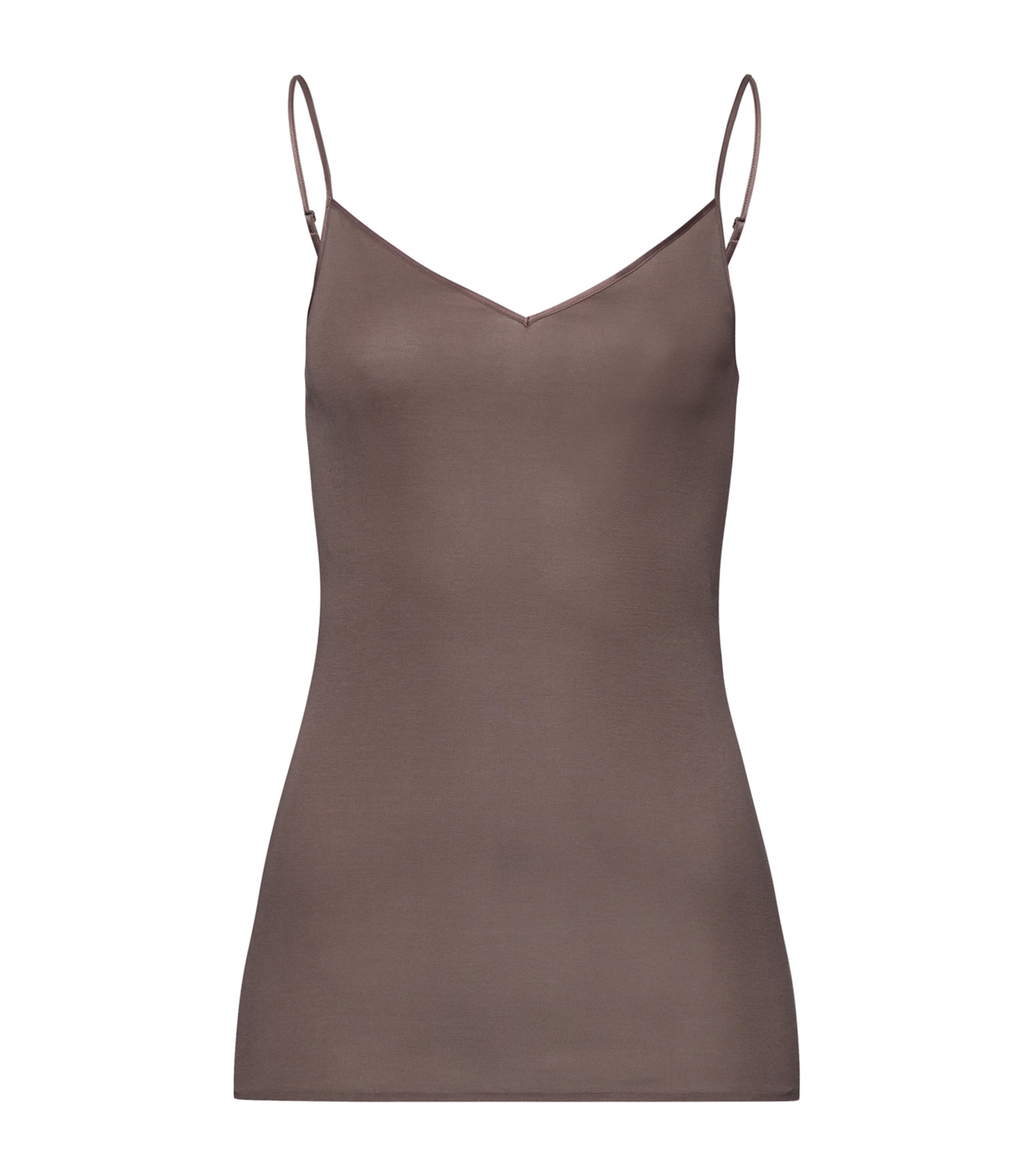 Shop Hanro Cotton Seamless Spaghetti Top In Brown