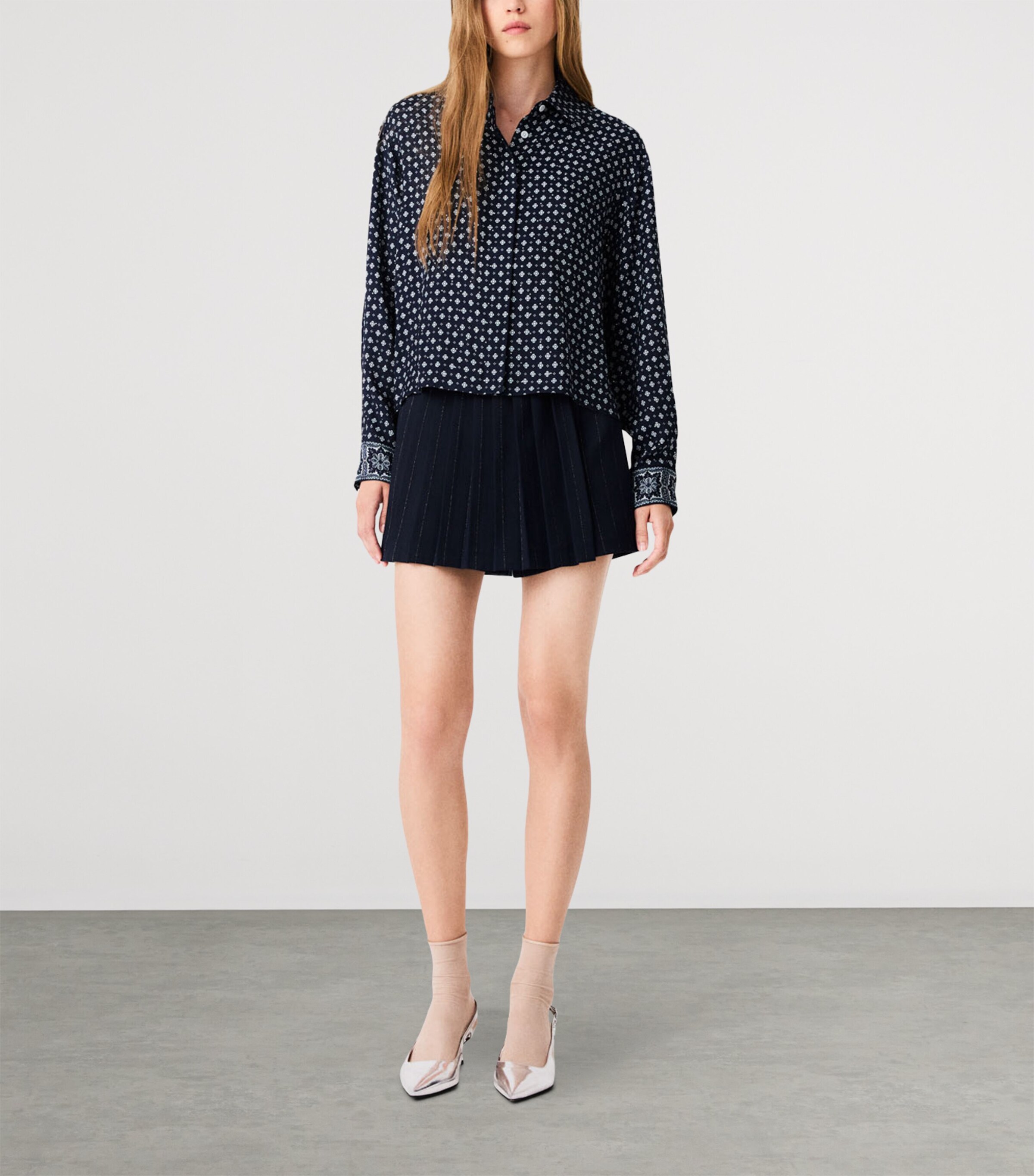 Maje Womens Rhinestone Printed Shirt Navy Loungewear Image 2