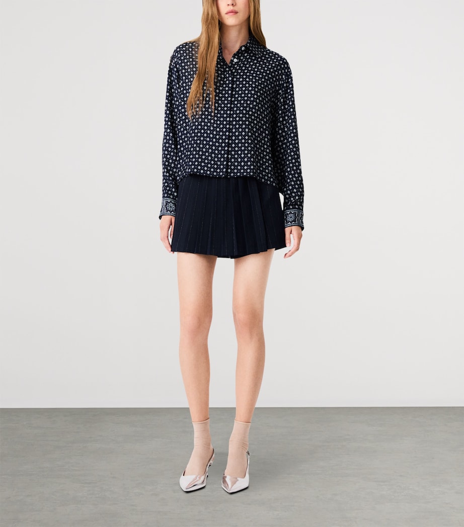 Maje Womens Rhinestone Printed Shirt Navy Loungewear Image 2