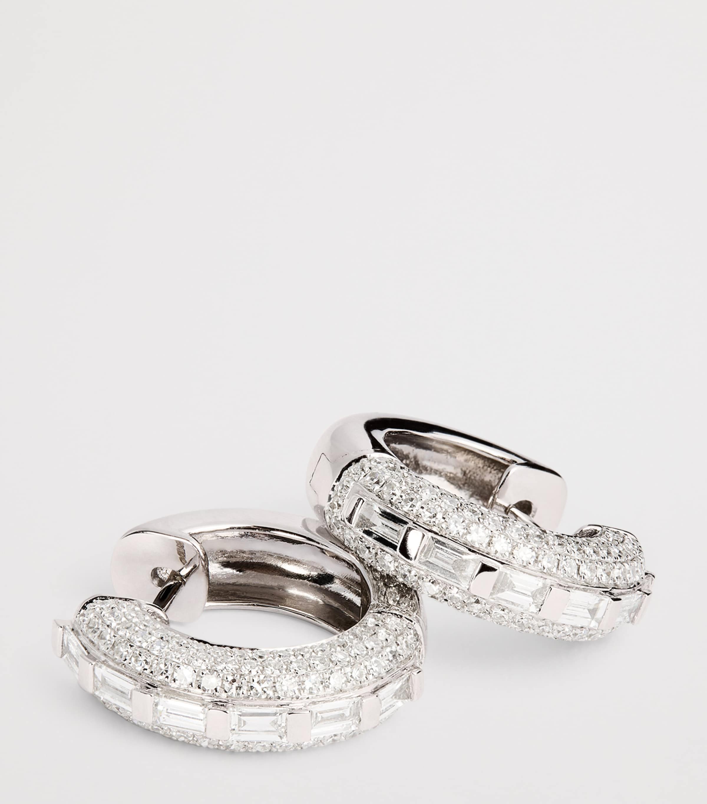 White Gold and Diamond Orbit Hoop Earrings WHITE GOLD Image 6