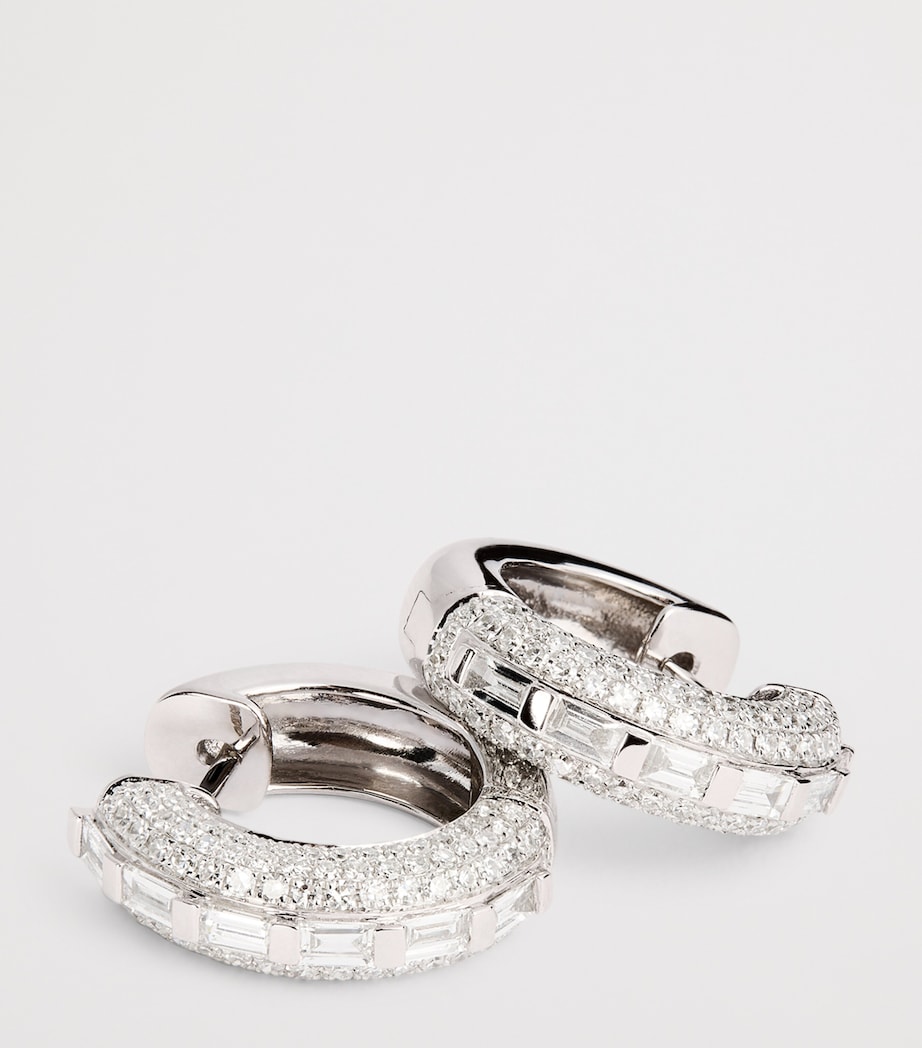 White Gold and Diamond Orbit Hoop Earrings WHITE GOLD Image 6