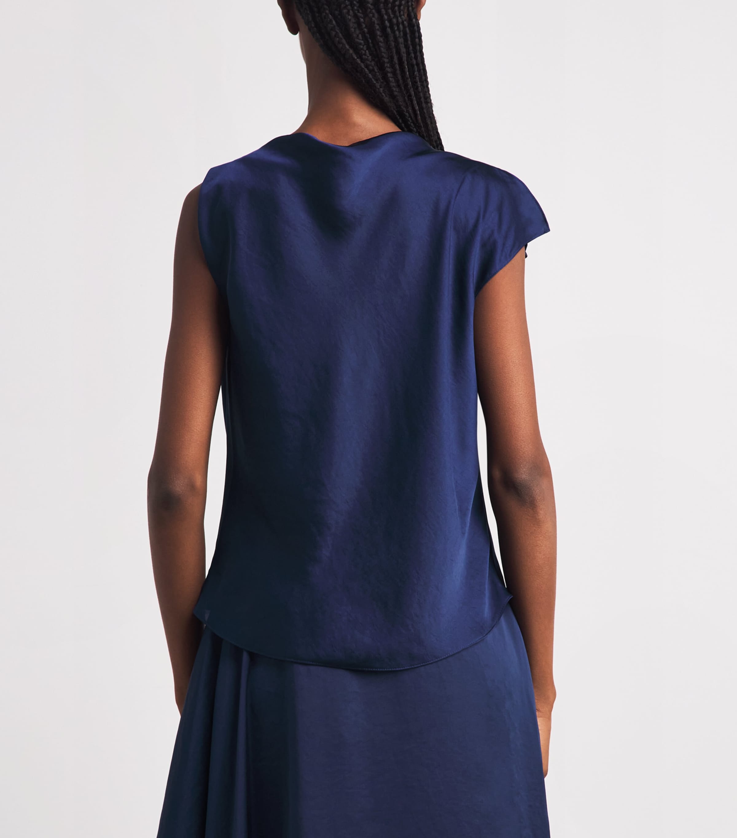 Theory Womens Crushed Satin Sleeveless Blouse Sapphire Navy Image 5