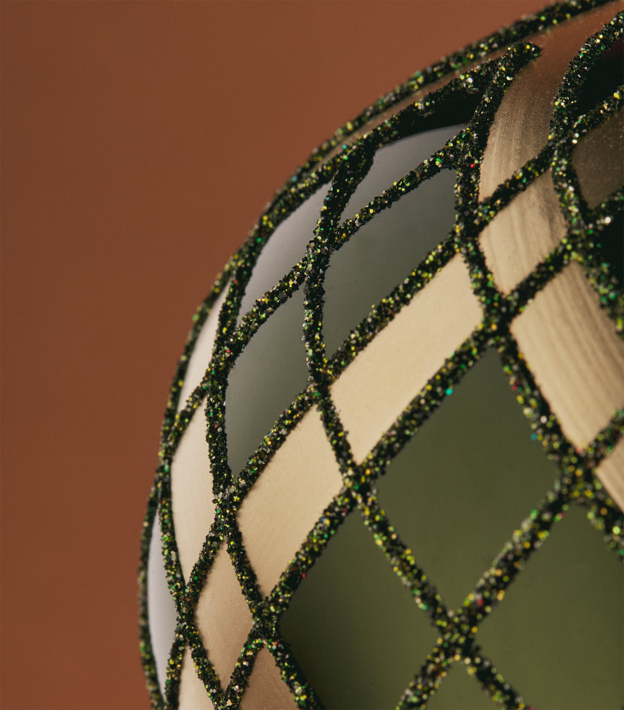Harrods Glitter Tartan Bauble Olive Lacquer Image 2