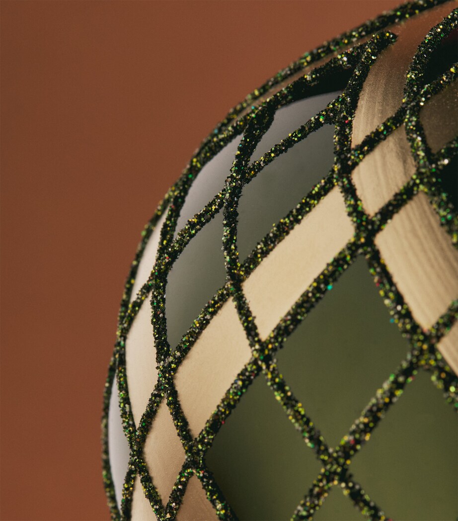 Harrods Glitter Tartan Bauble Olive Lacquer Image 2