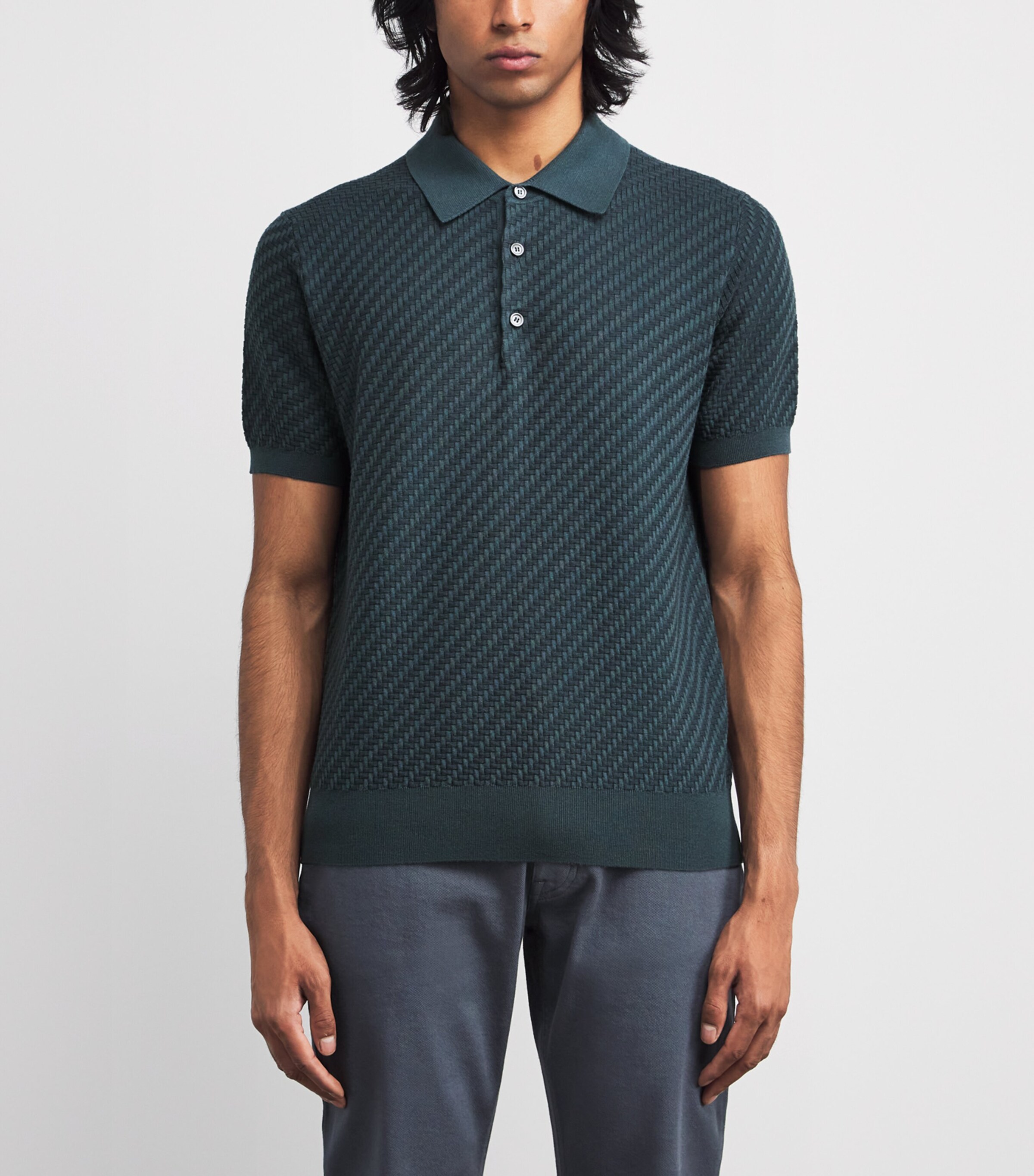 Cotton-Silk-Cashmere Trama Weave Polo Shirt 3200 Image 3