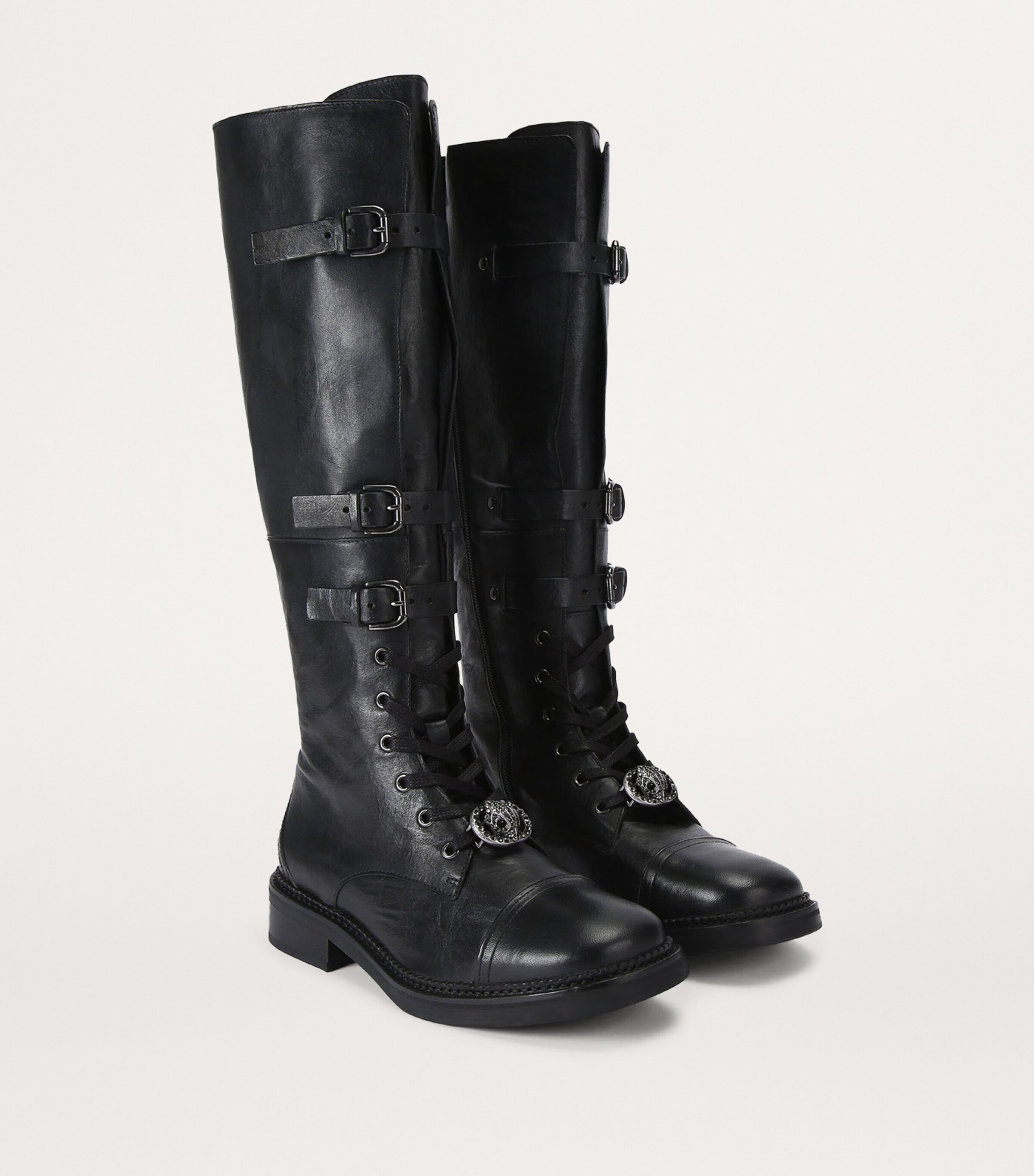 Leather Monument Strap Knee-High Boots BLACK Image 4
