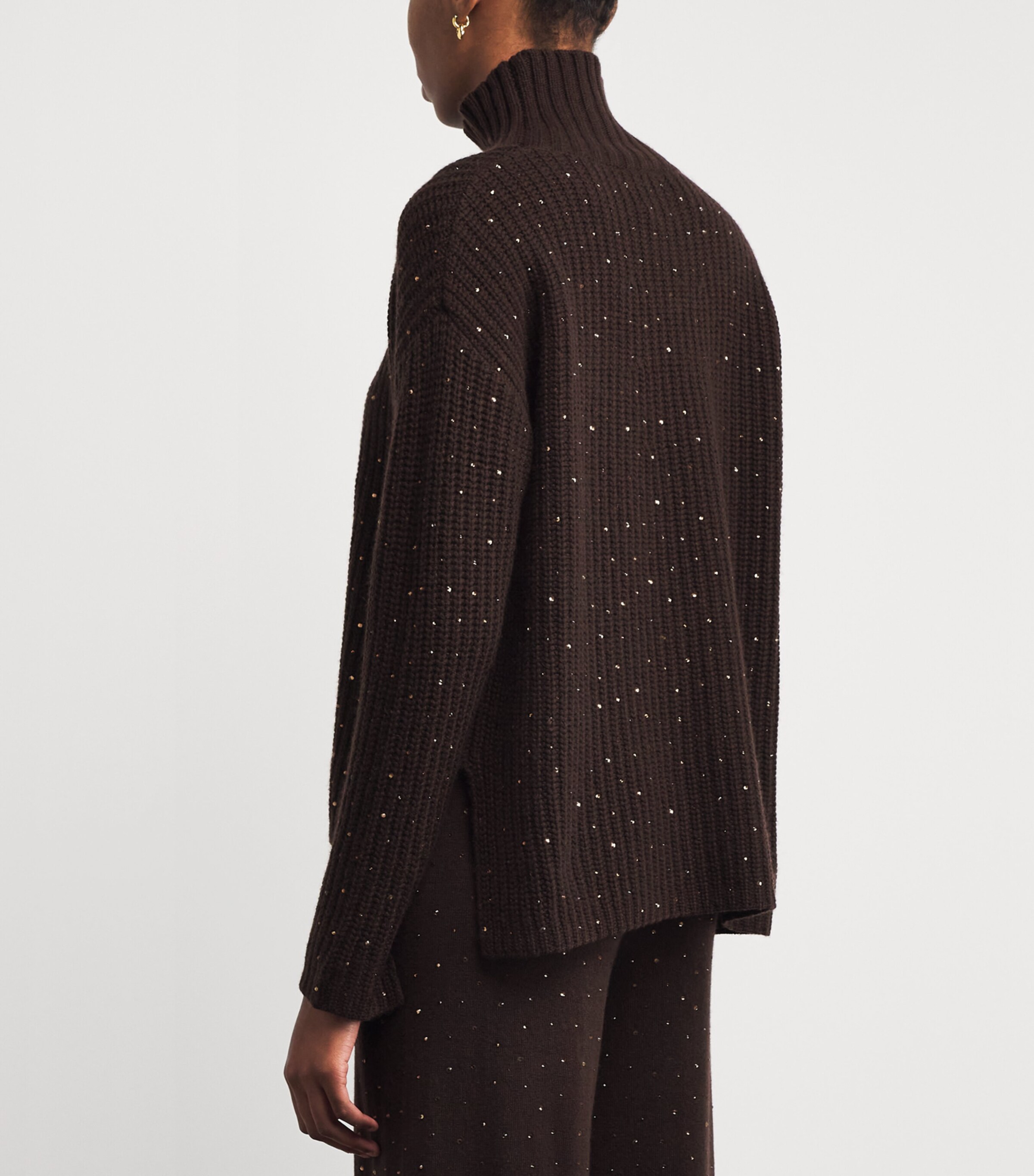 Allude Womens Wool-Cashmere Crystal-Embellished Sweater Chocolate Image 4
