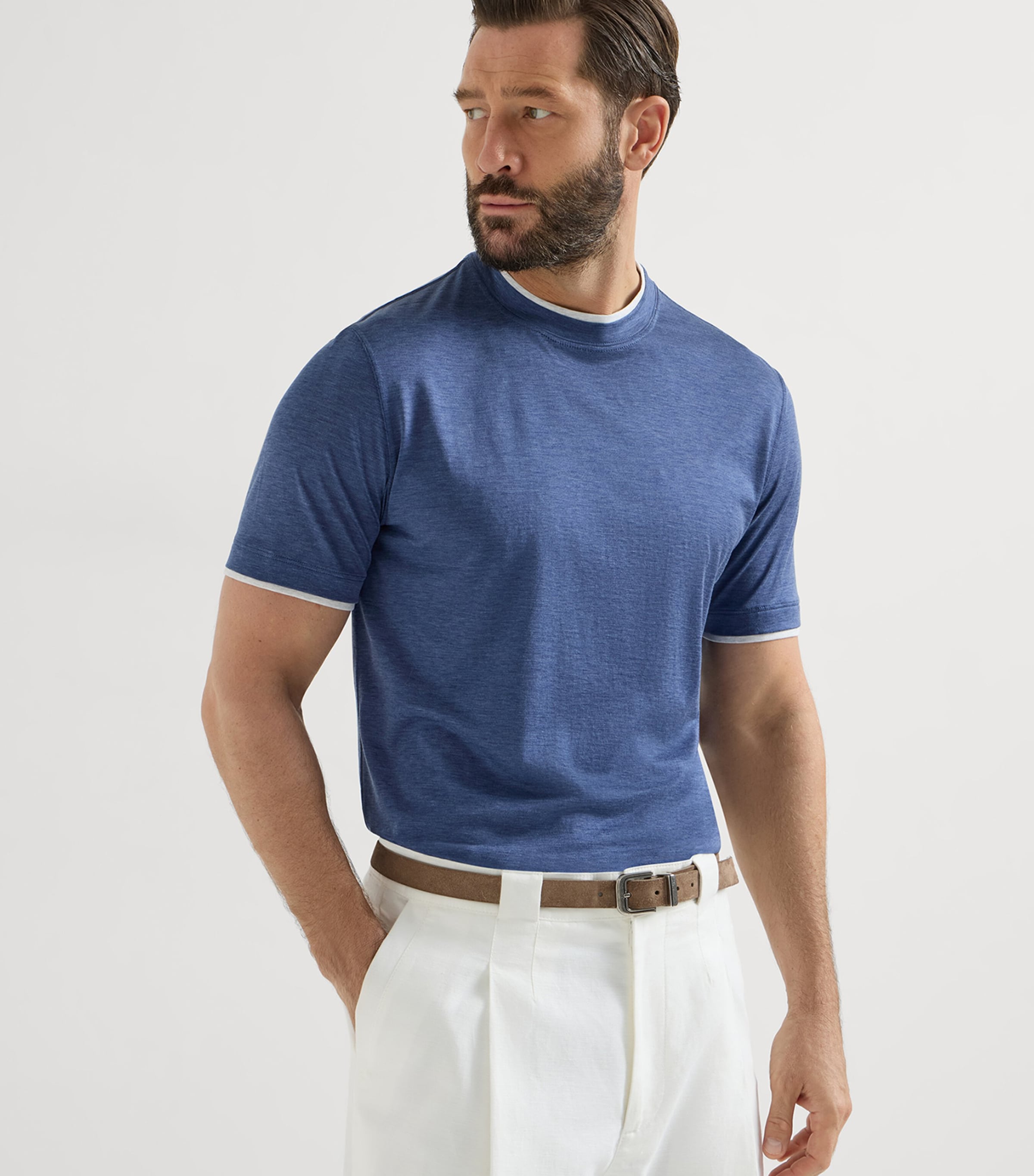 Brunello Cucinelli Mens Silk-Cotton Layered T-Shirt Image 4