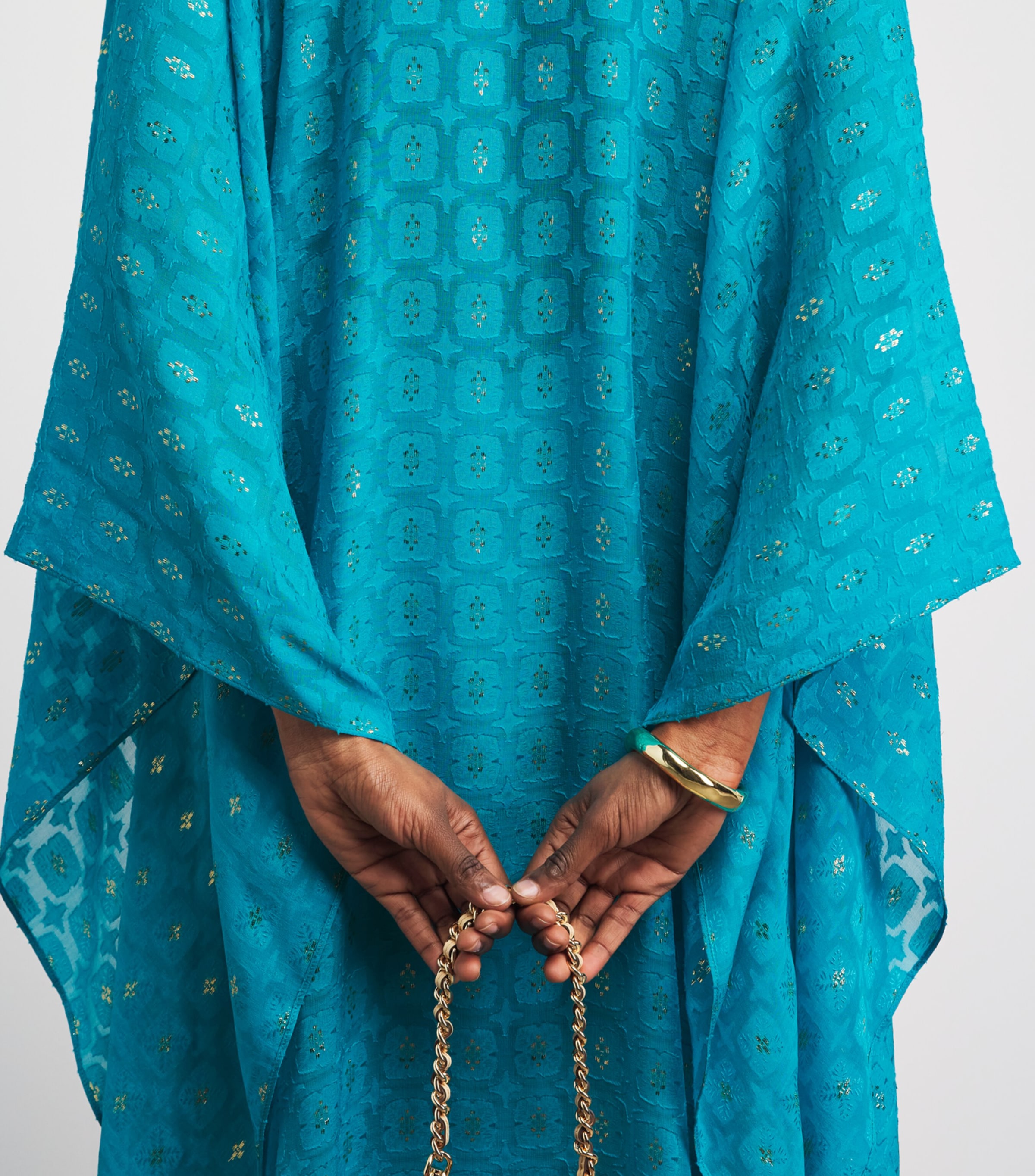 Taller Marmo Womens Silk Ses Illetes Maxi Kaftan Turquoise Image 3