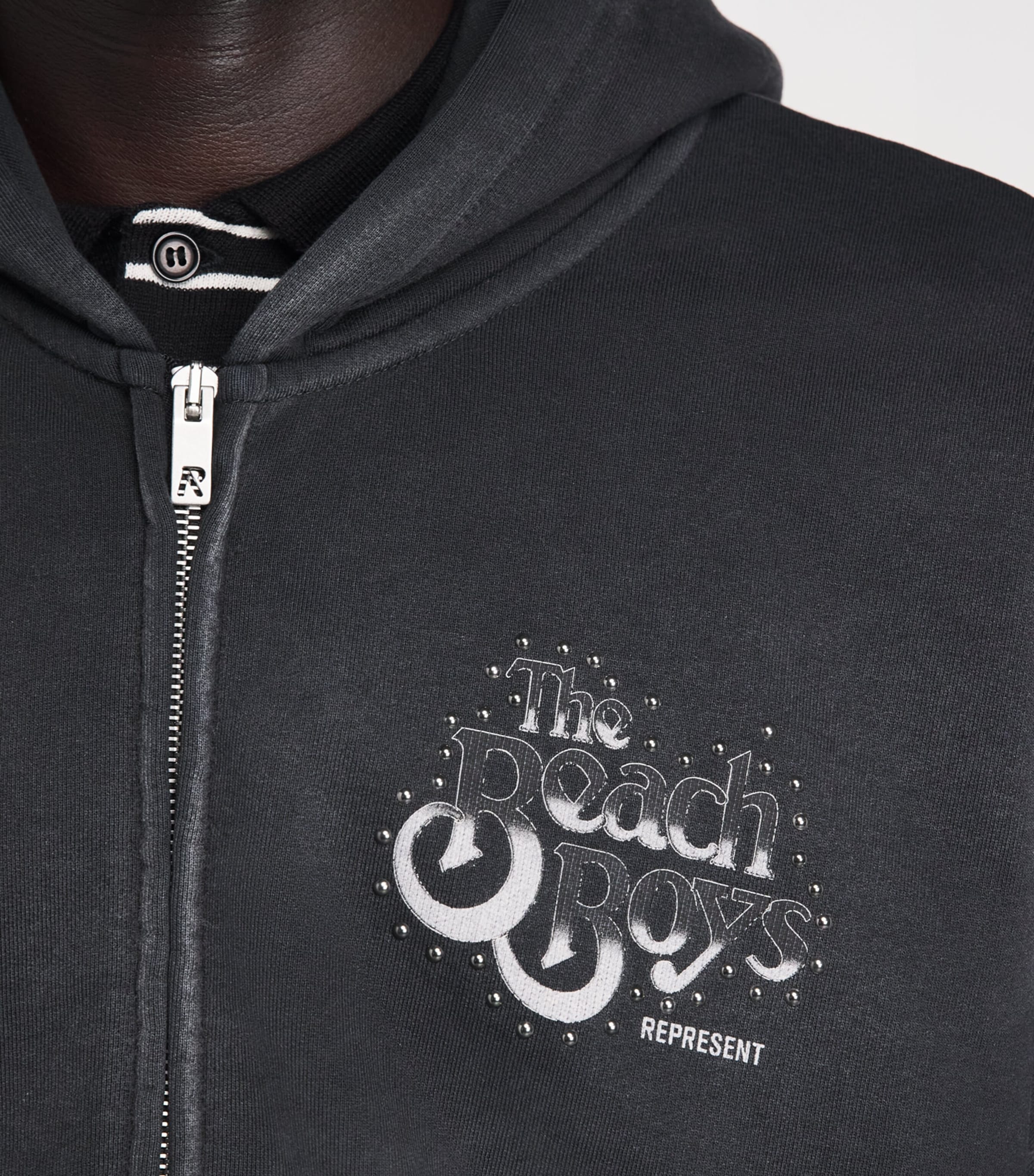 Represent Mens Beach Boys Endless Summer Zip-Up Hoodie Stained Black Image 3