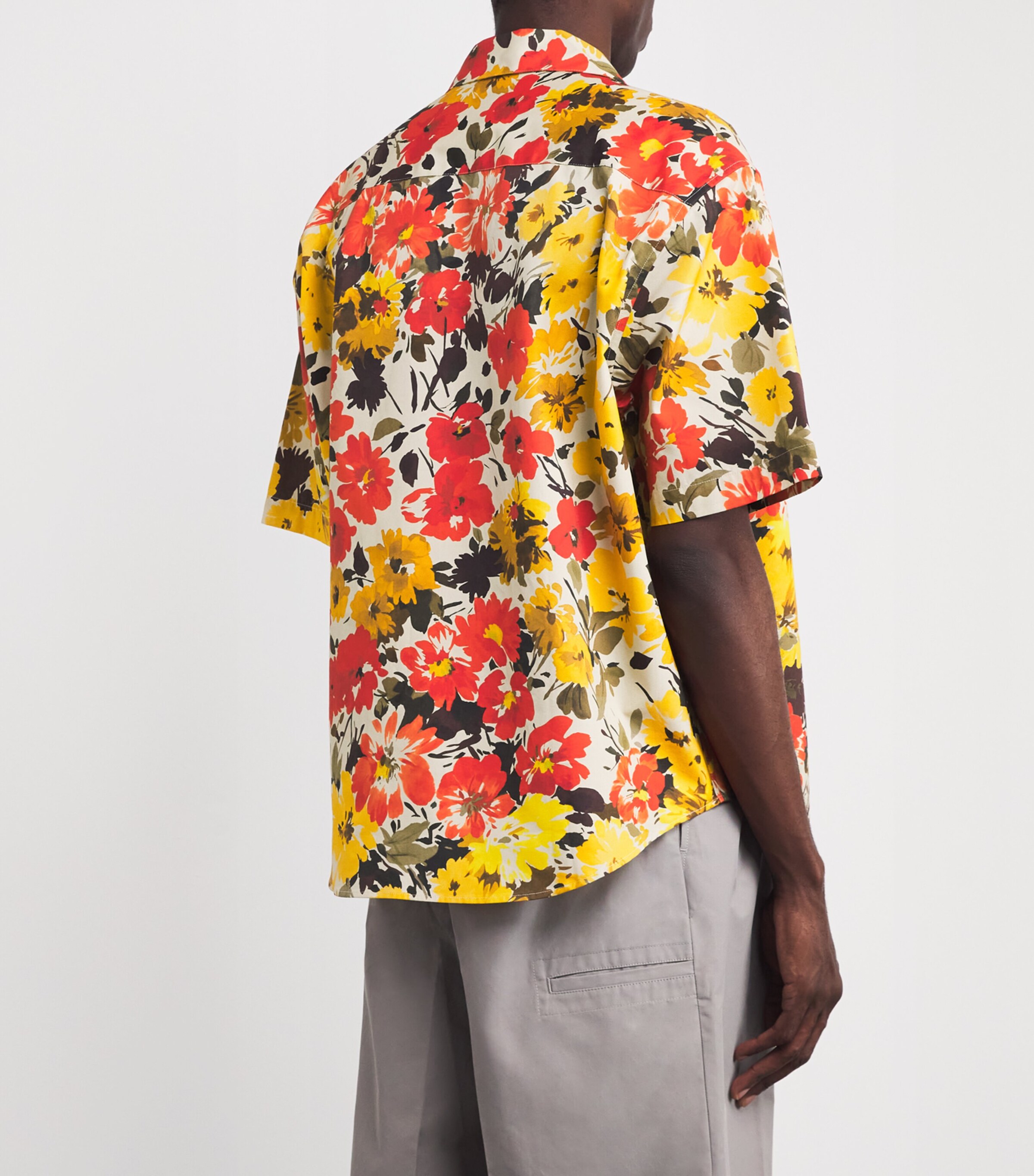 AMI Paris Mens Cotton Floral Print Shirt Green/yellow Image 4