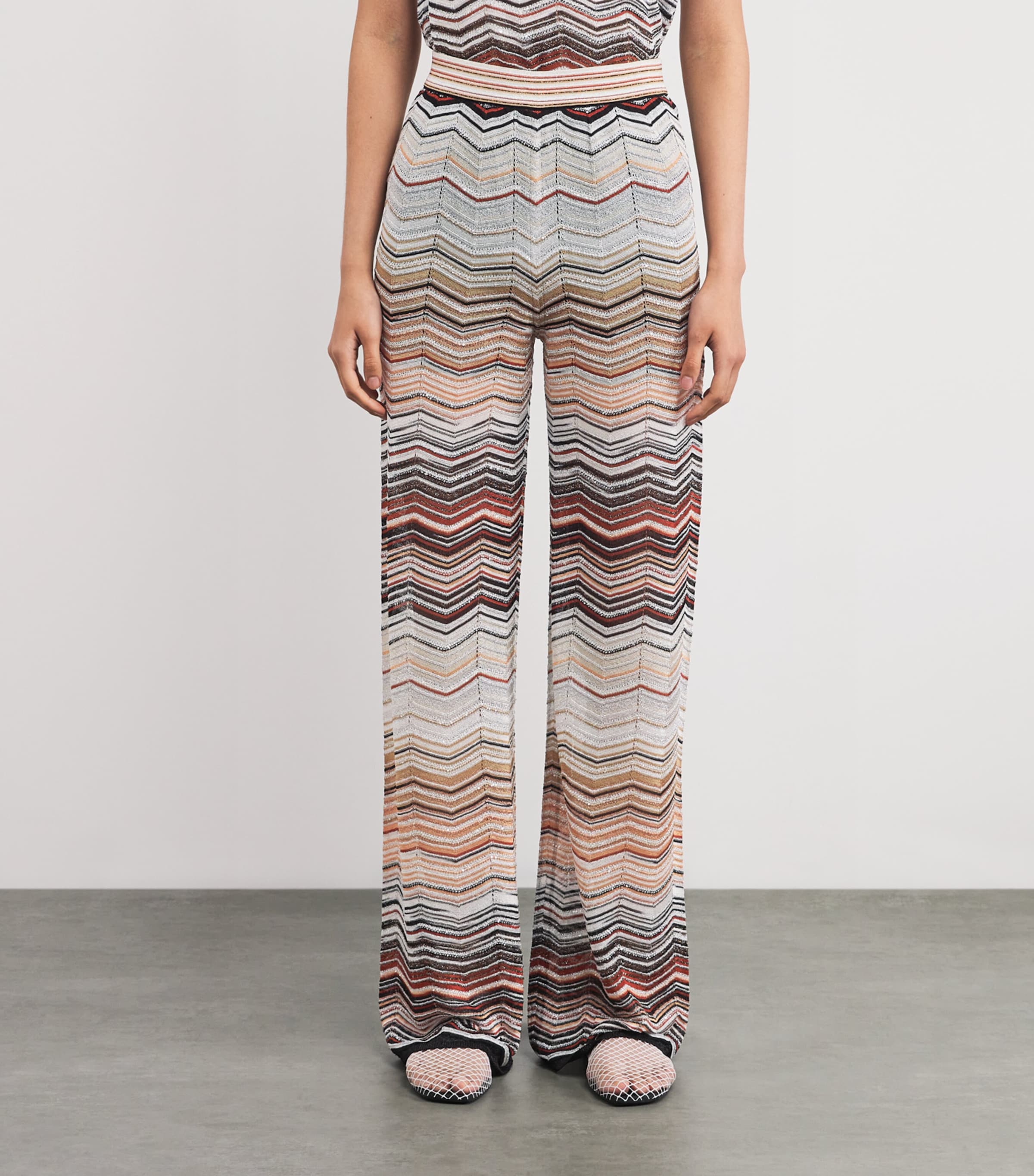 Sequinned Zigzag Wide-Leg Trousers SM9ZV RED/BEIGE TONE Image 3