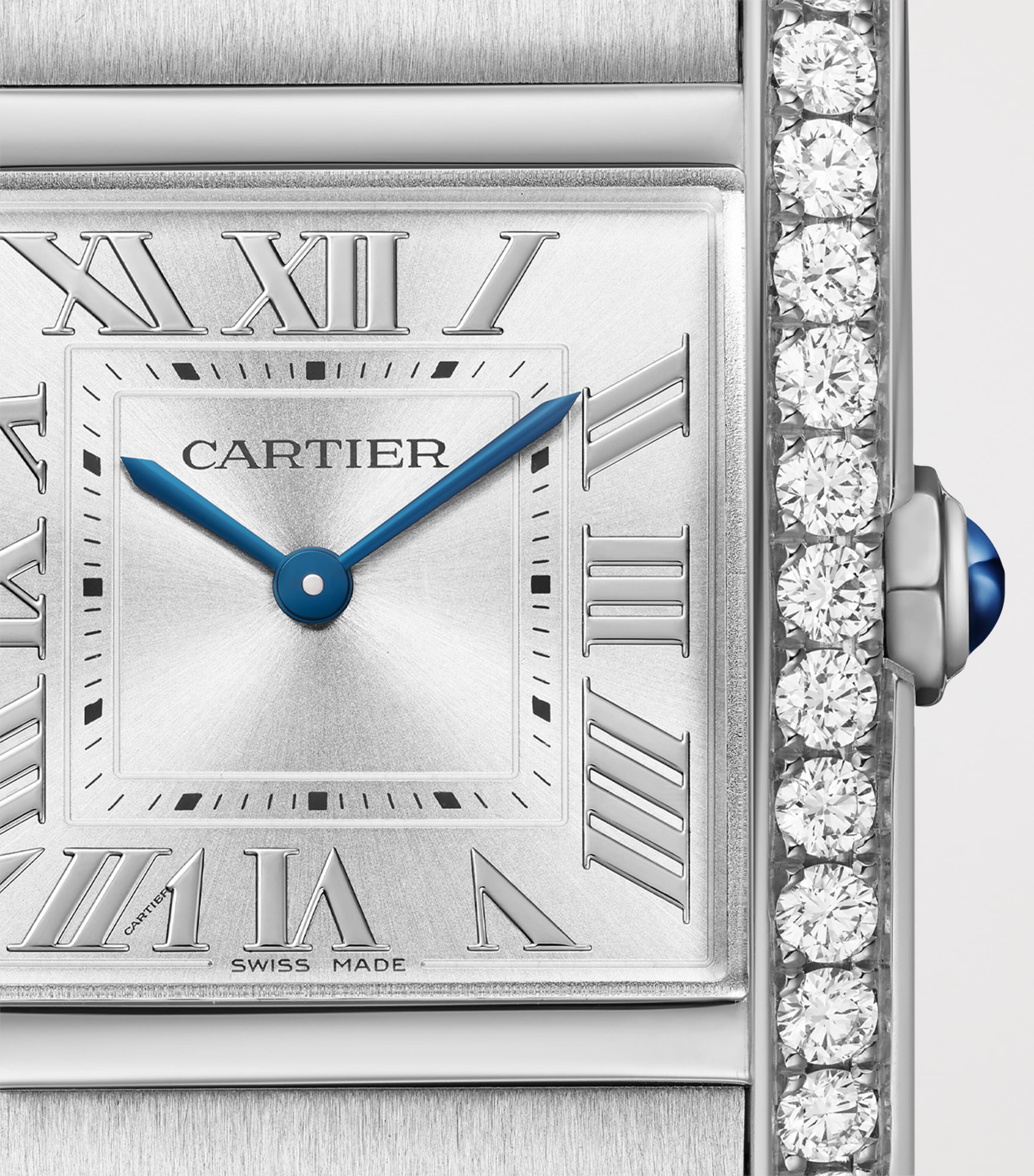 Medium Stainless Steel and Diamond Tank Française Watch 27mm SILVER Image 9