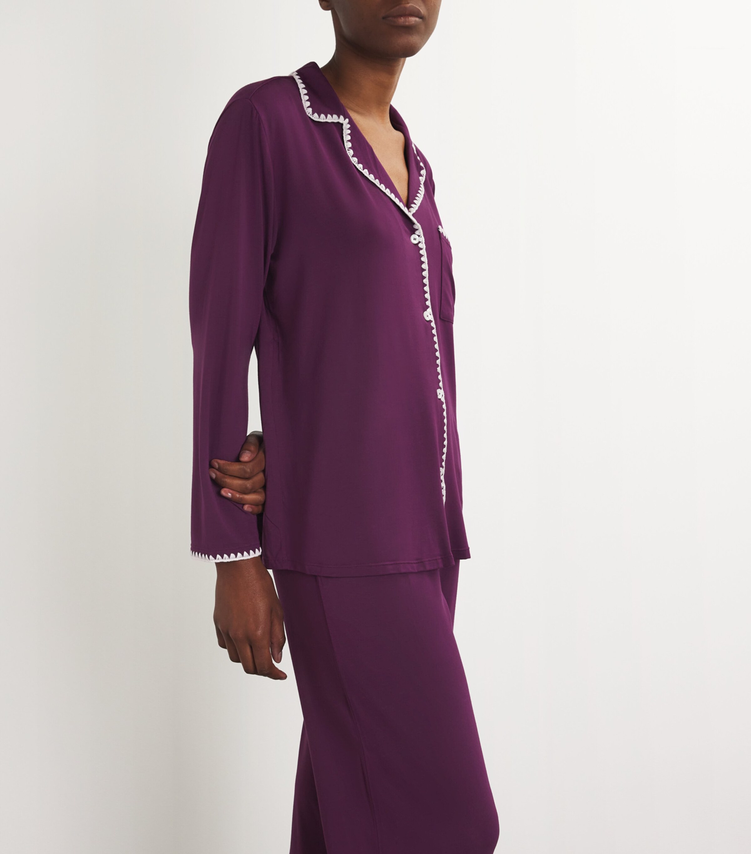 Eberjey Womens Frida Long Pyjama Set Plum/ivory Pl/iv Image 6