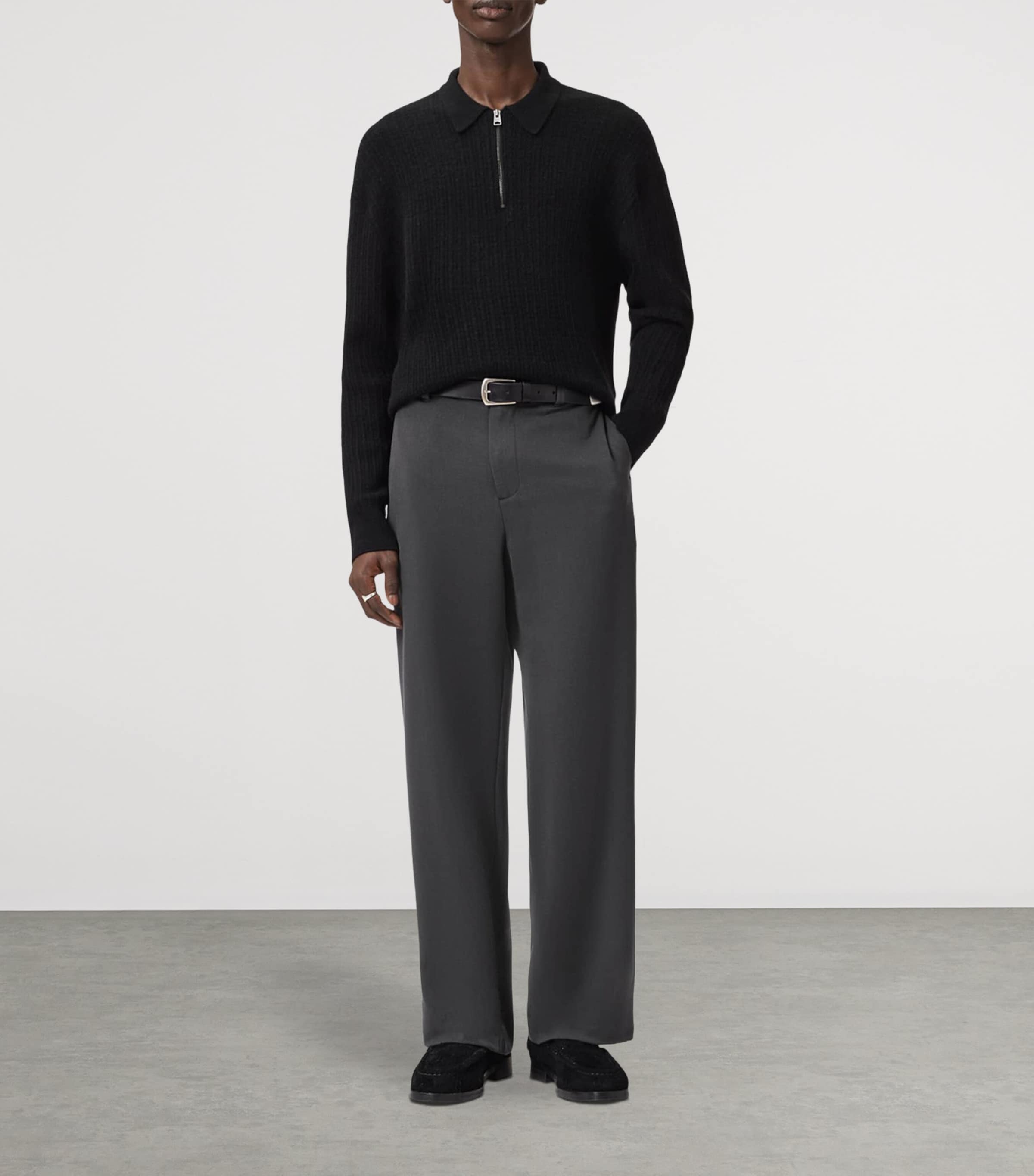 AllSaints Mens Wide-Leg Halla Trousers Charcoal Grey Image 2