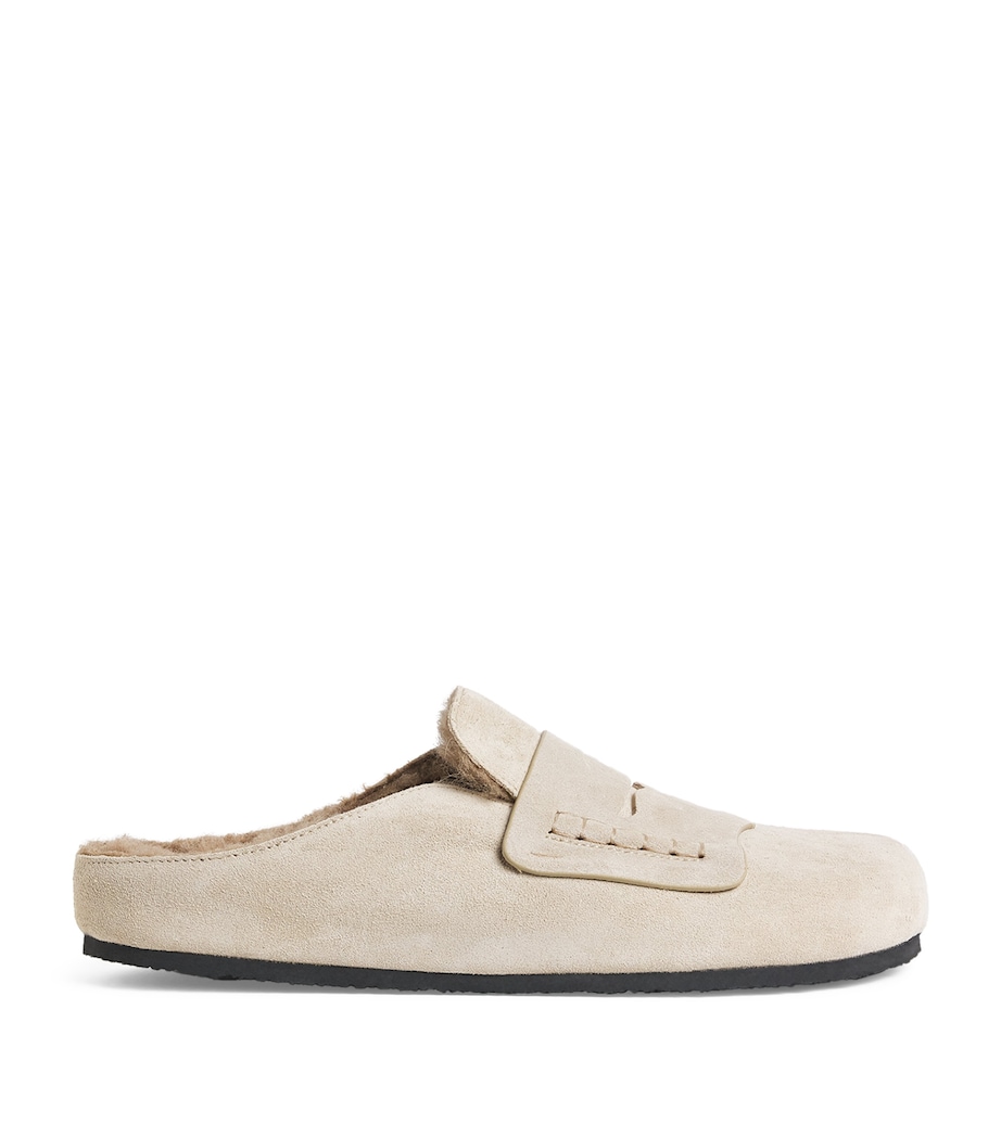 Suede Shearling Mule Loafers 130-LIGHT BEIGE Image 1