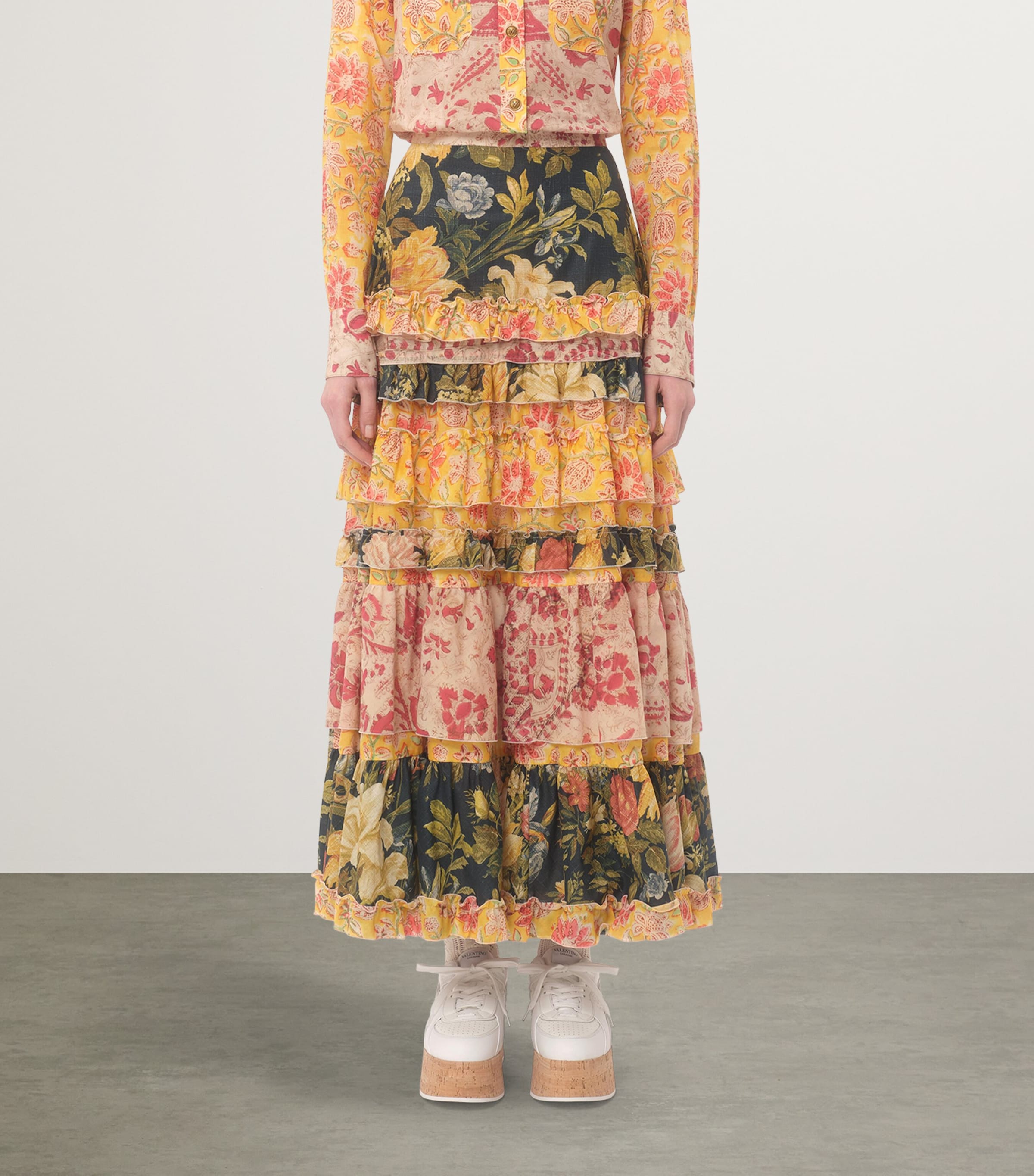 Valentino Womens Cotton Tiered Floral Print Skirt Image 2