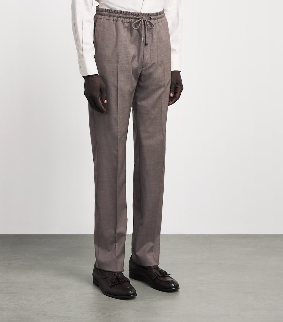 Pal Zileri Mens Stretch-Virgin Wool Drawstring Trousers Brown Image 4