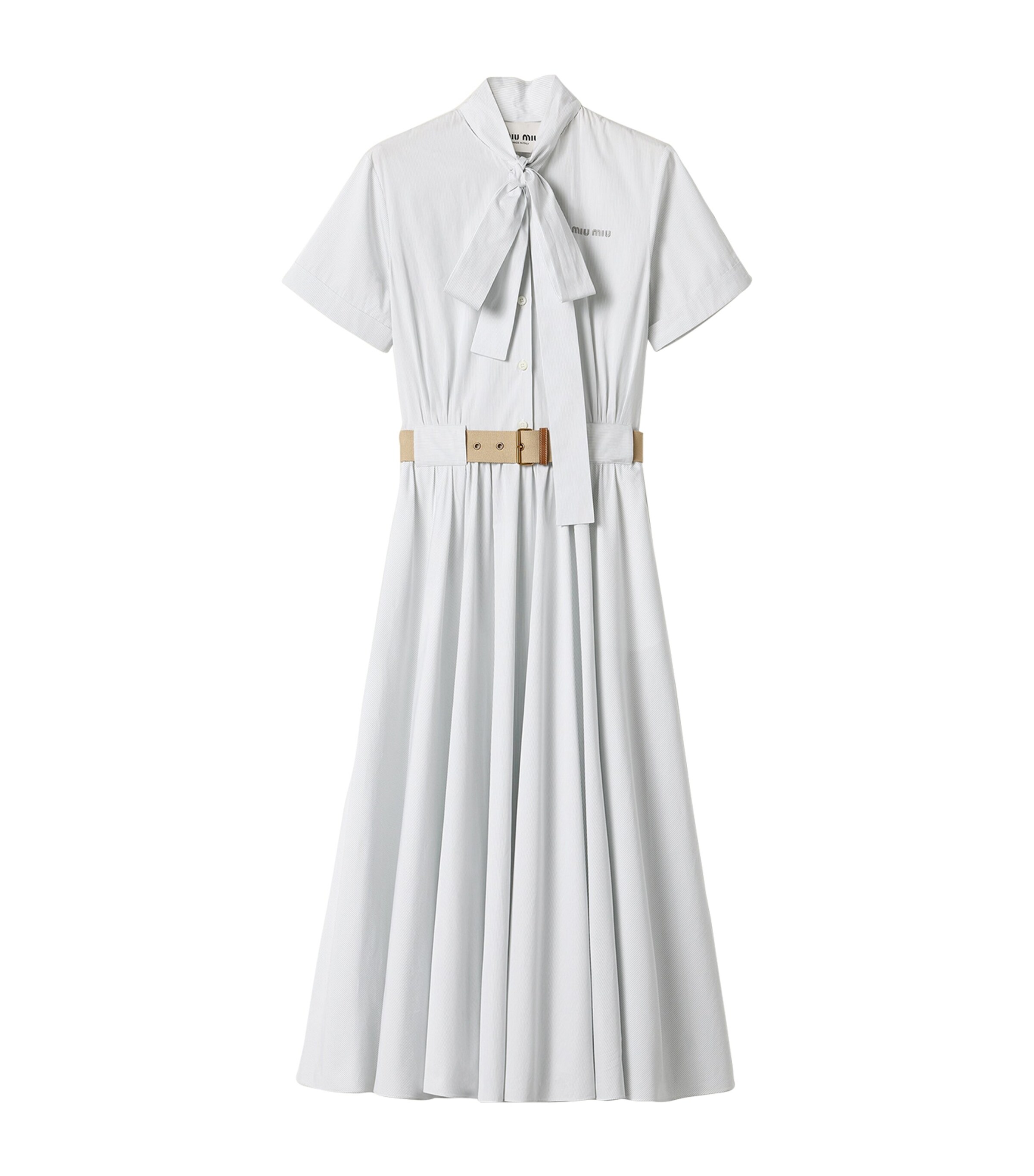 Miu Miu Womens Cotton Pinstripe Belted Midi Dress Image 1