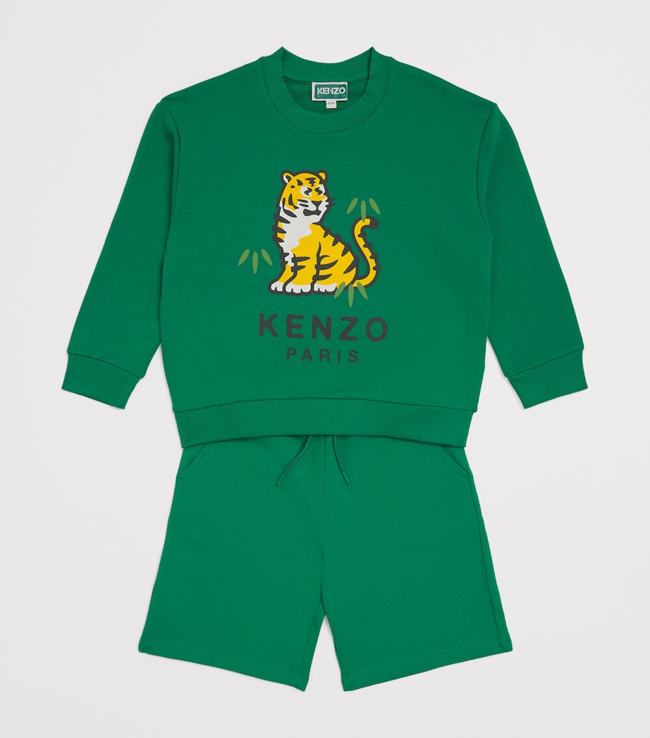 Kenzo Kids Cotton Drawstring Shorts (2-14 Years) Dark Green Image 3