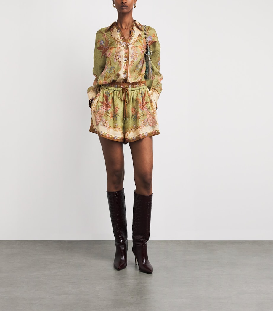 Zimmermann Womens Silk Indra Shorts Khaki Scarf Floral Image 2