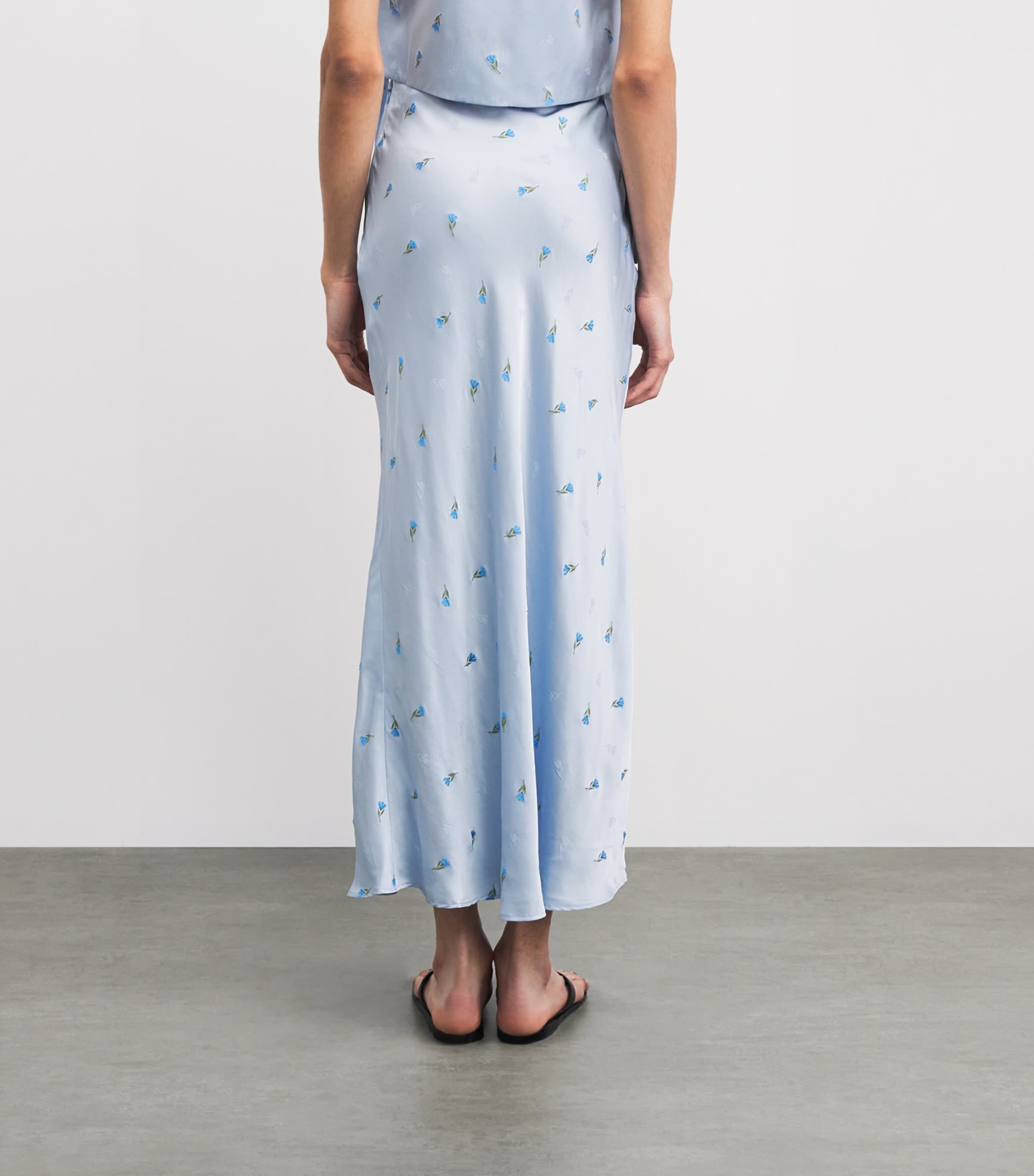 Claudie Pierlot Womens Satin Floral Midi Skirt Sky Image 5