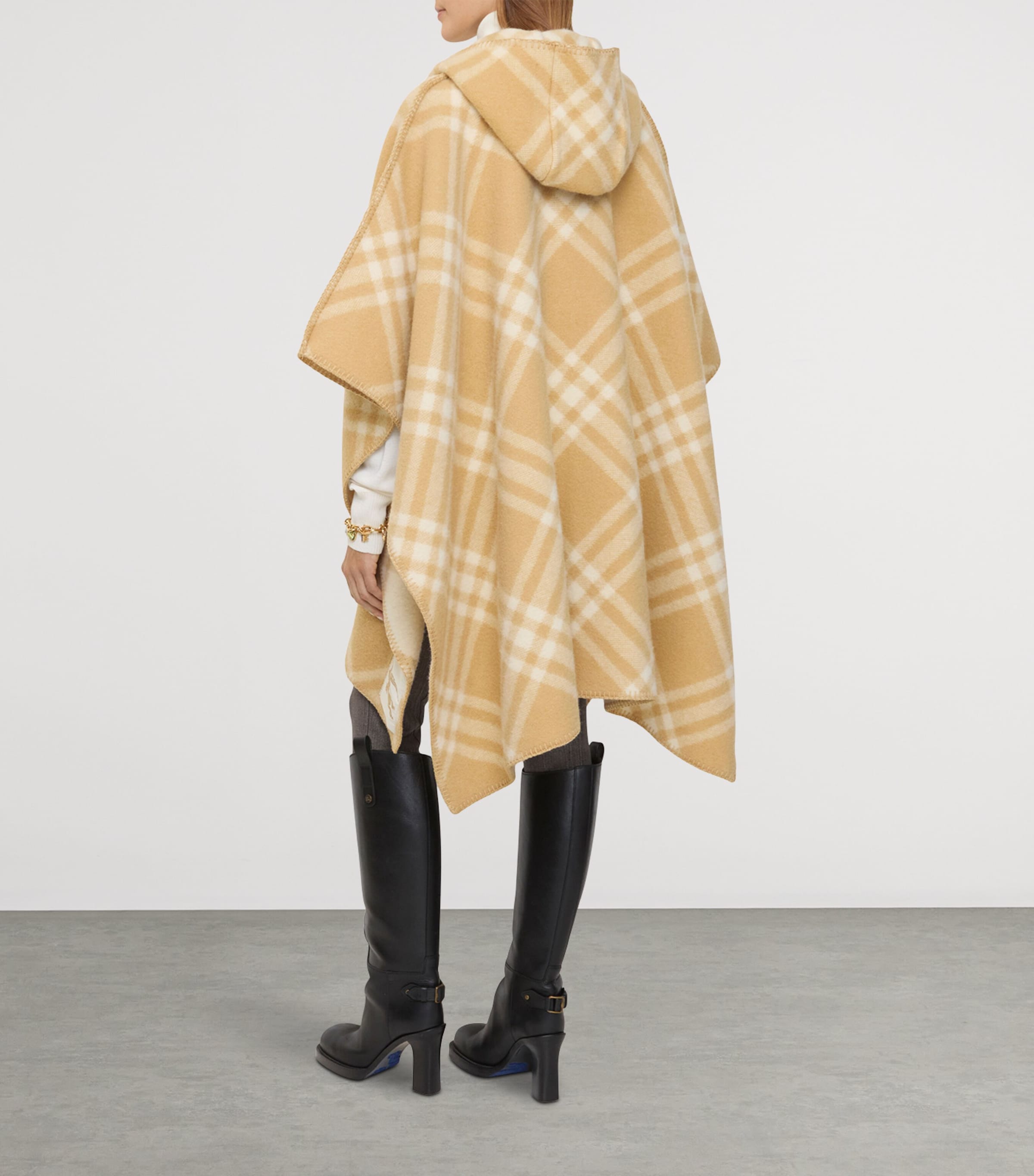 Wool Reversible Check Cape SAND Image 3