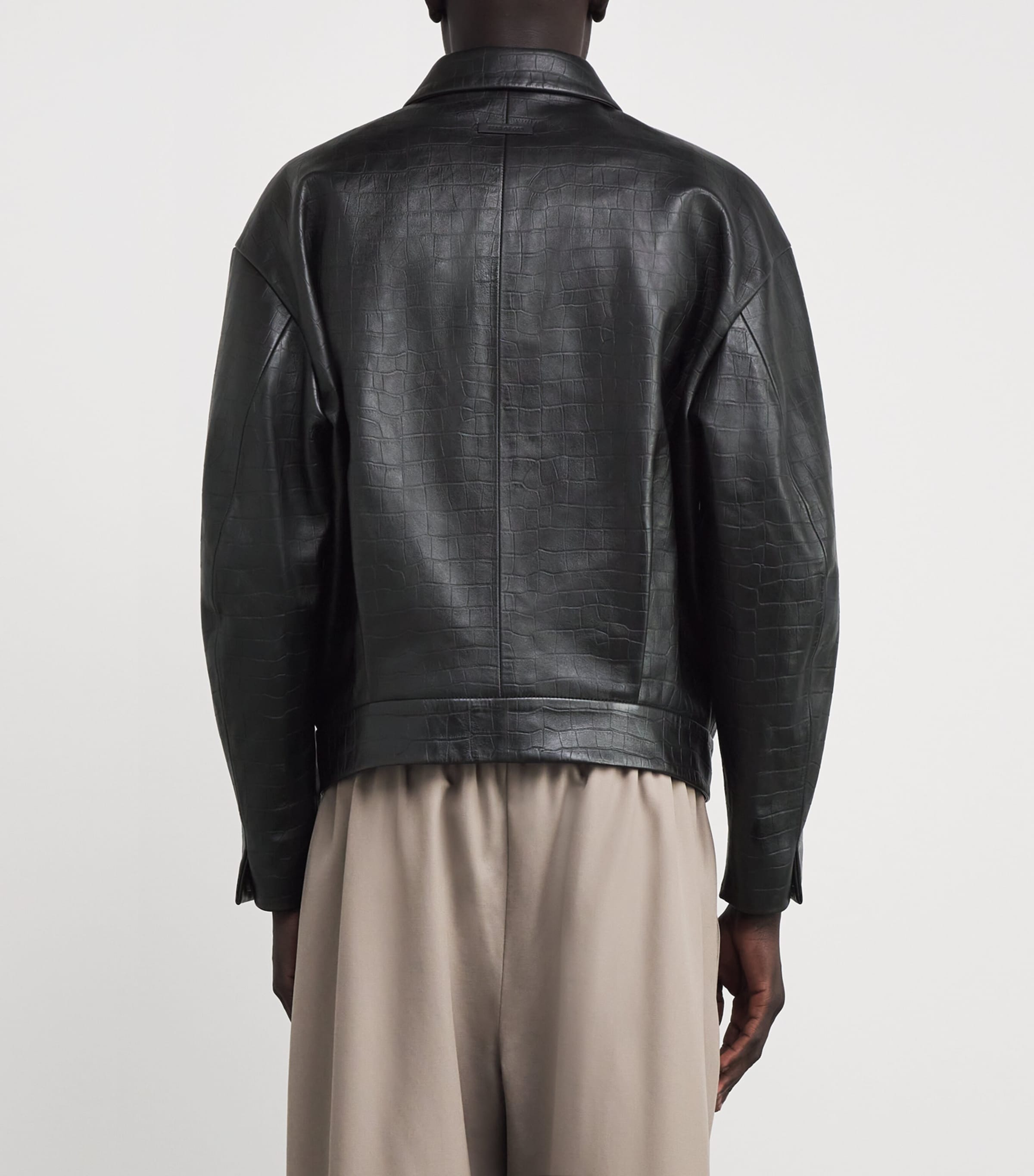 Fear Of God Mens Croc-Embossed Leather Jacket Black Image 4