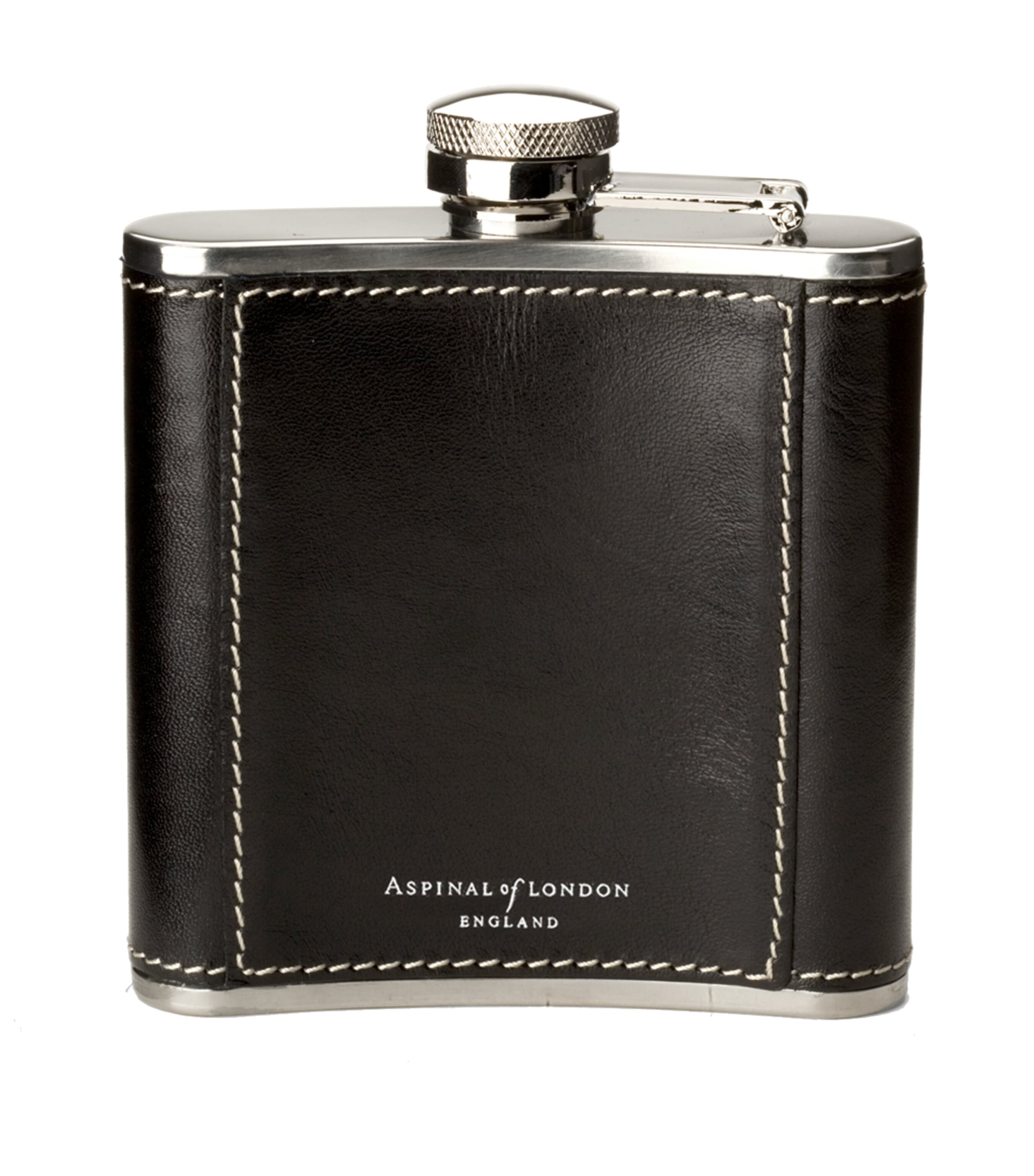 Aspinal Of London Classic 5oz Leather Hip Flask In Black