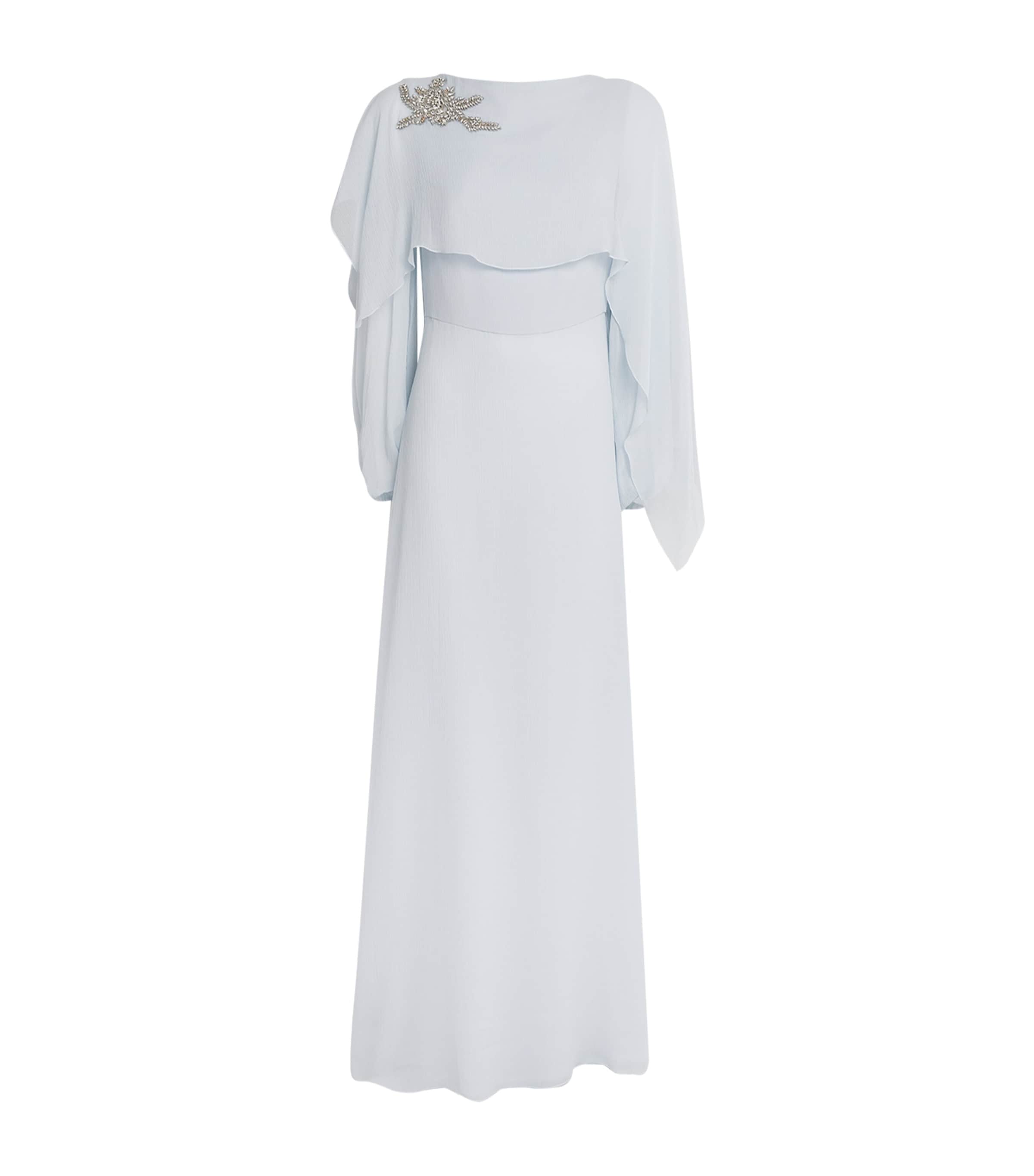 Erdem Silk Crystal Cape Gown Porcelain Blue
