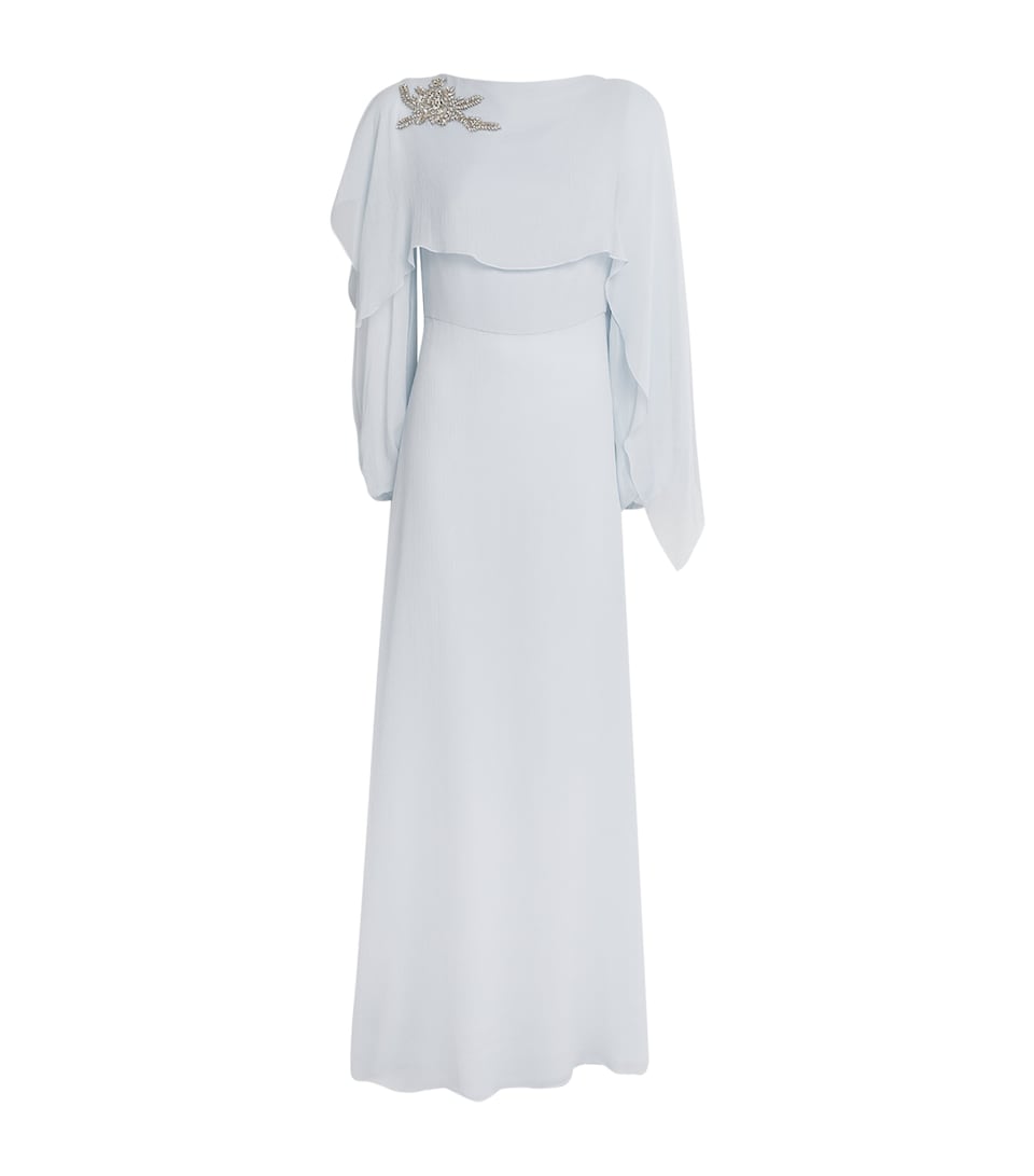 Erdem Silk Crystal Cape Gown Porcelain Blue