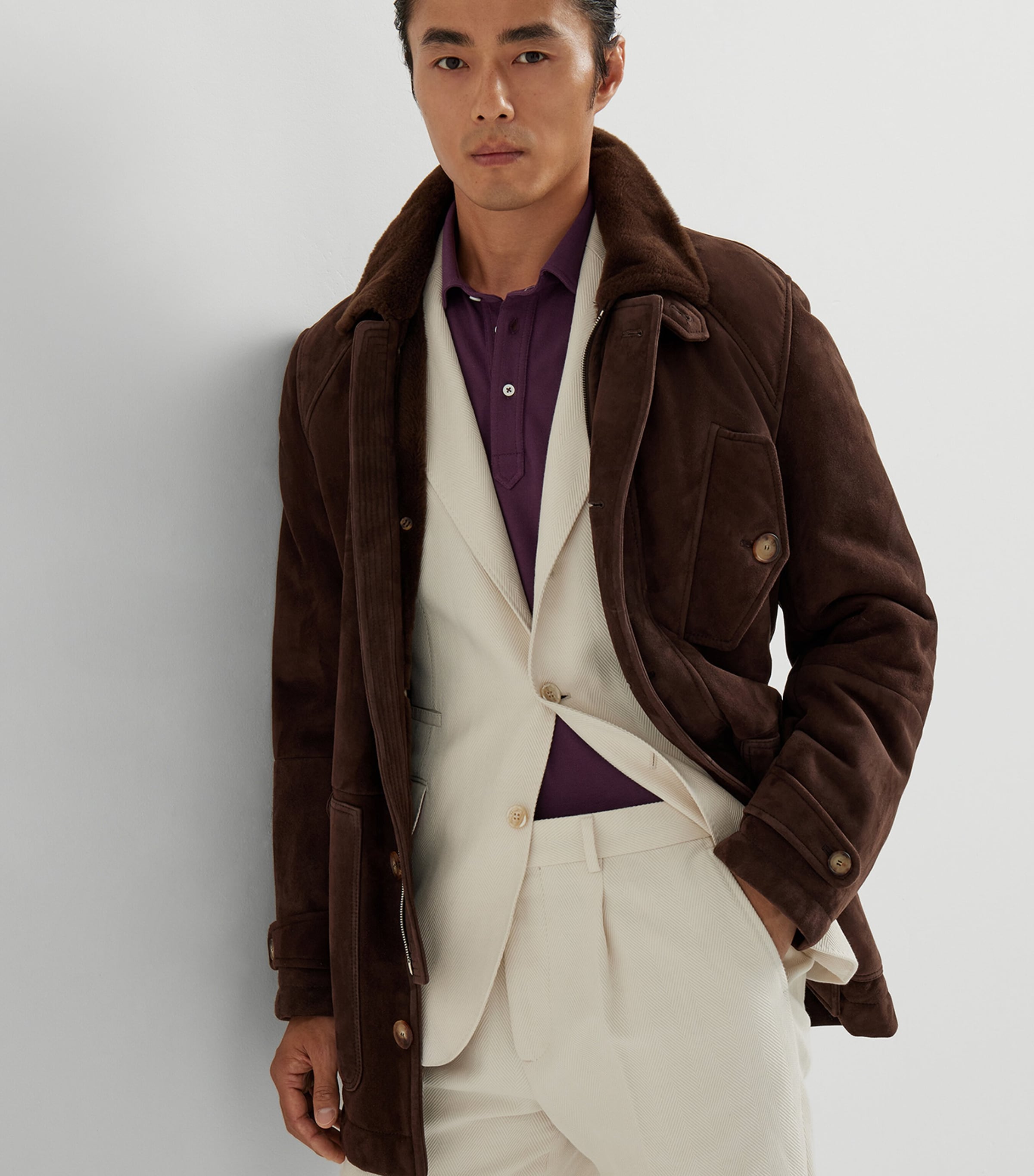 Suede-Shearling Pea Coat C4255 Image 5