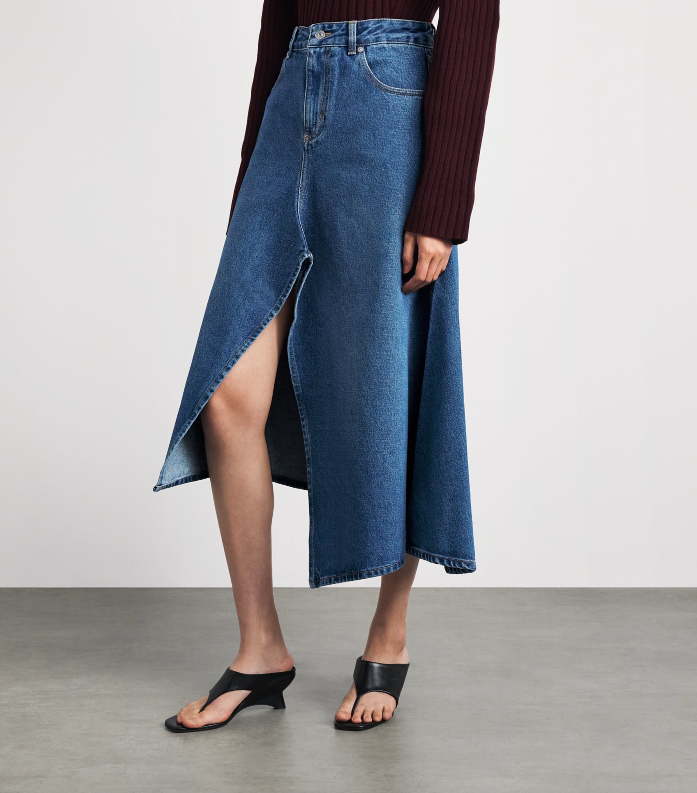 Victoria Beckham Womens Asymmetric Panelled Denim Midi Skirt Mid Blue Wash Image 4