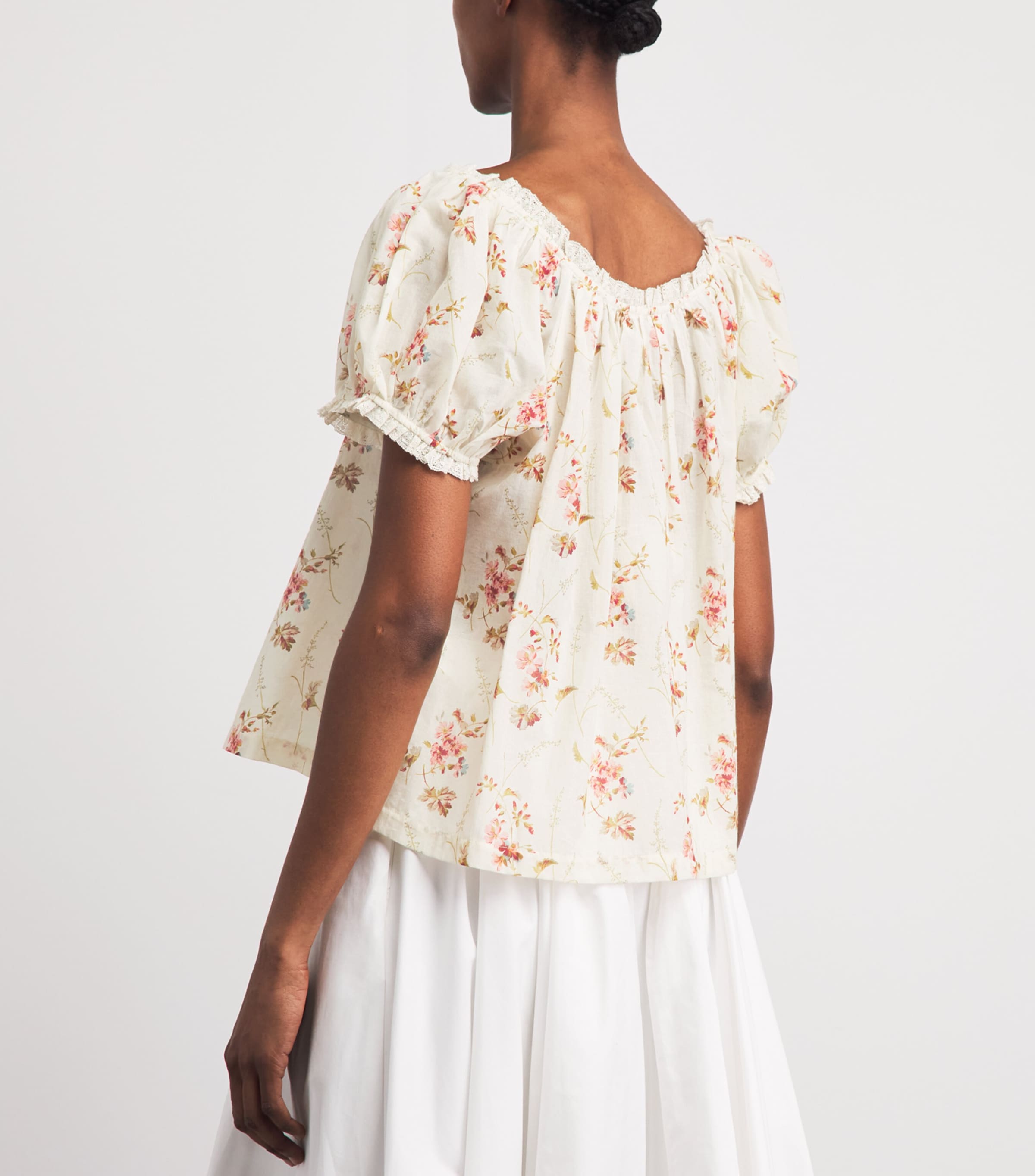 DÔEN Womens Organic Cotton Frederica Blouse Blanc Prairie Rose Image 5