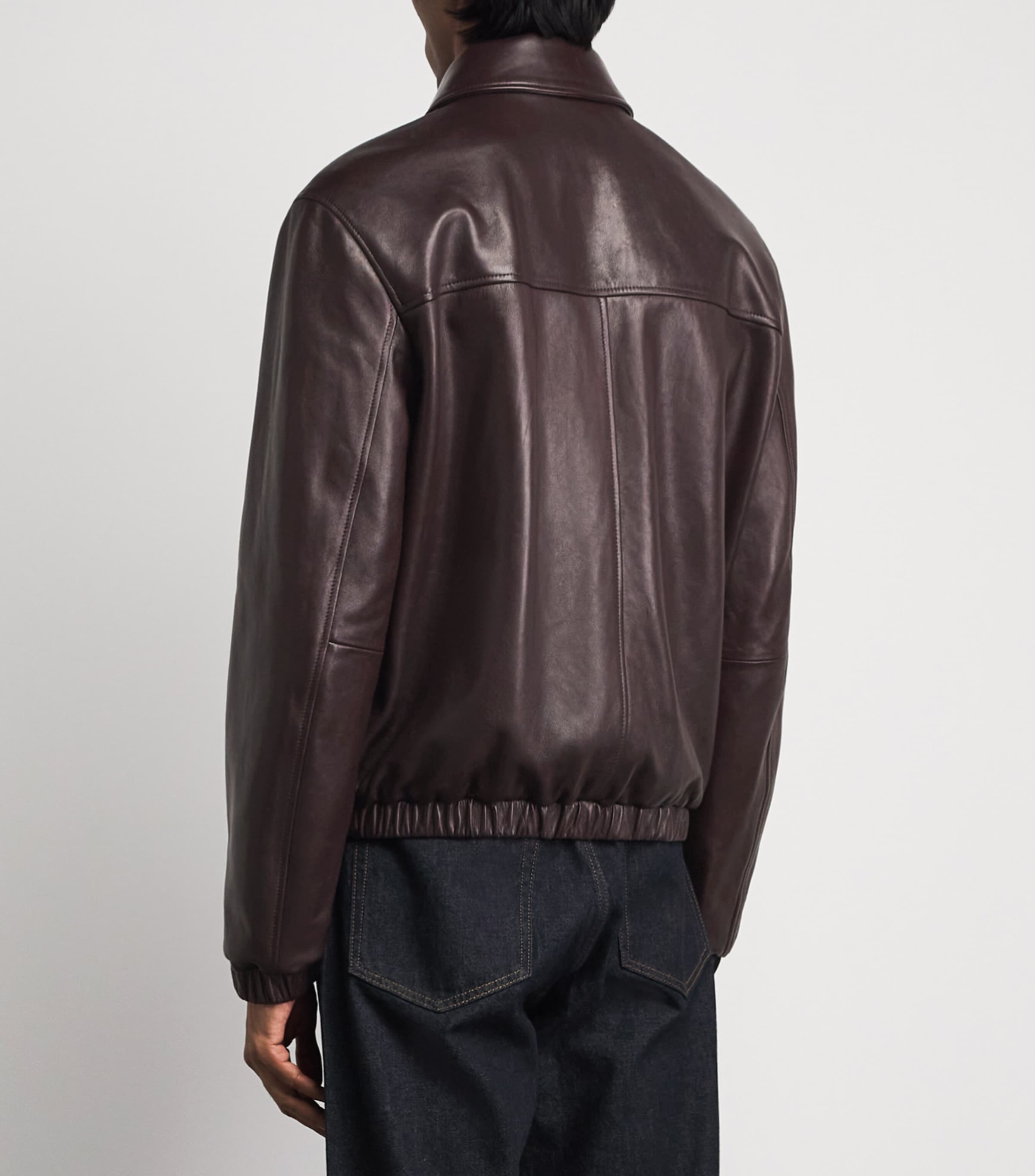 Canali Mens Leather Jacket Burgundy Image 5