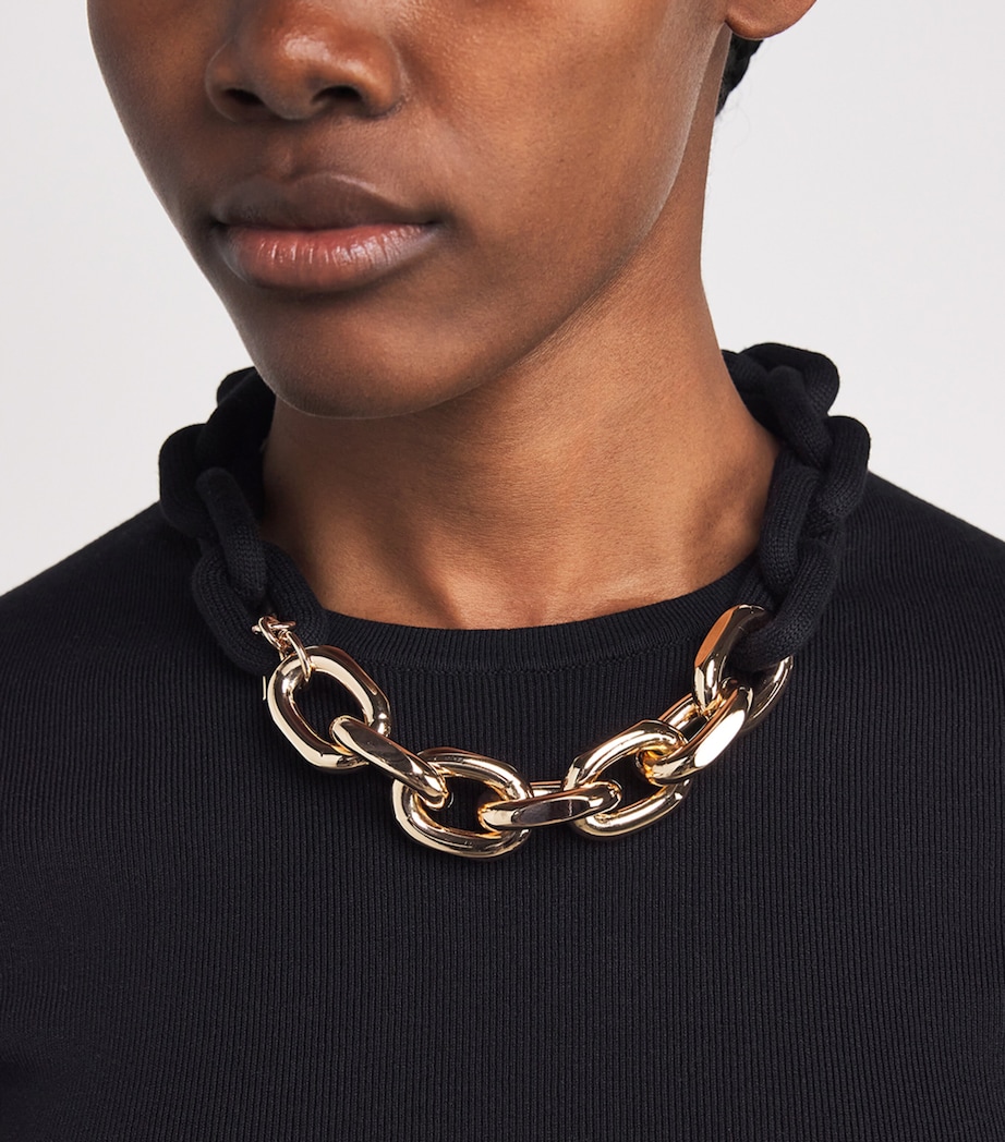 Knitted Chain-Detail T-Shirt P001 BLACK Image 6