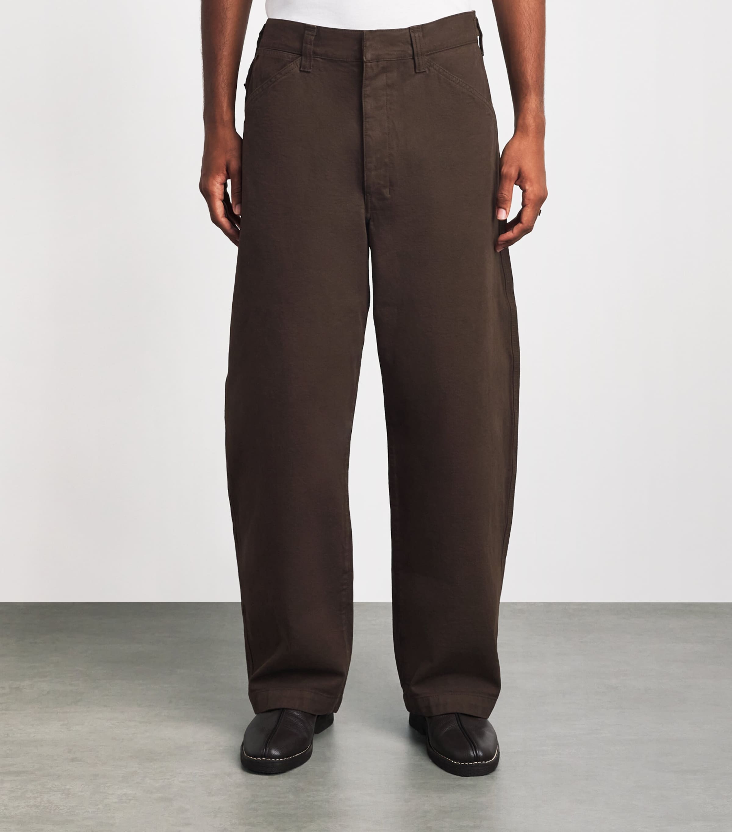 Lemaire Mens Cotton Workwear Wide-Leg Trousers Ristretto Image 4
