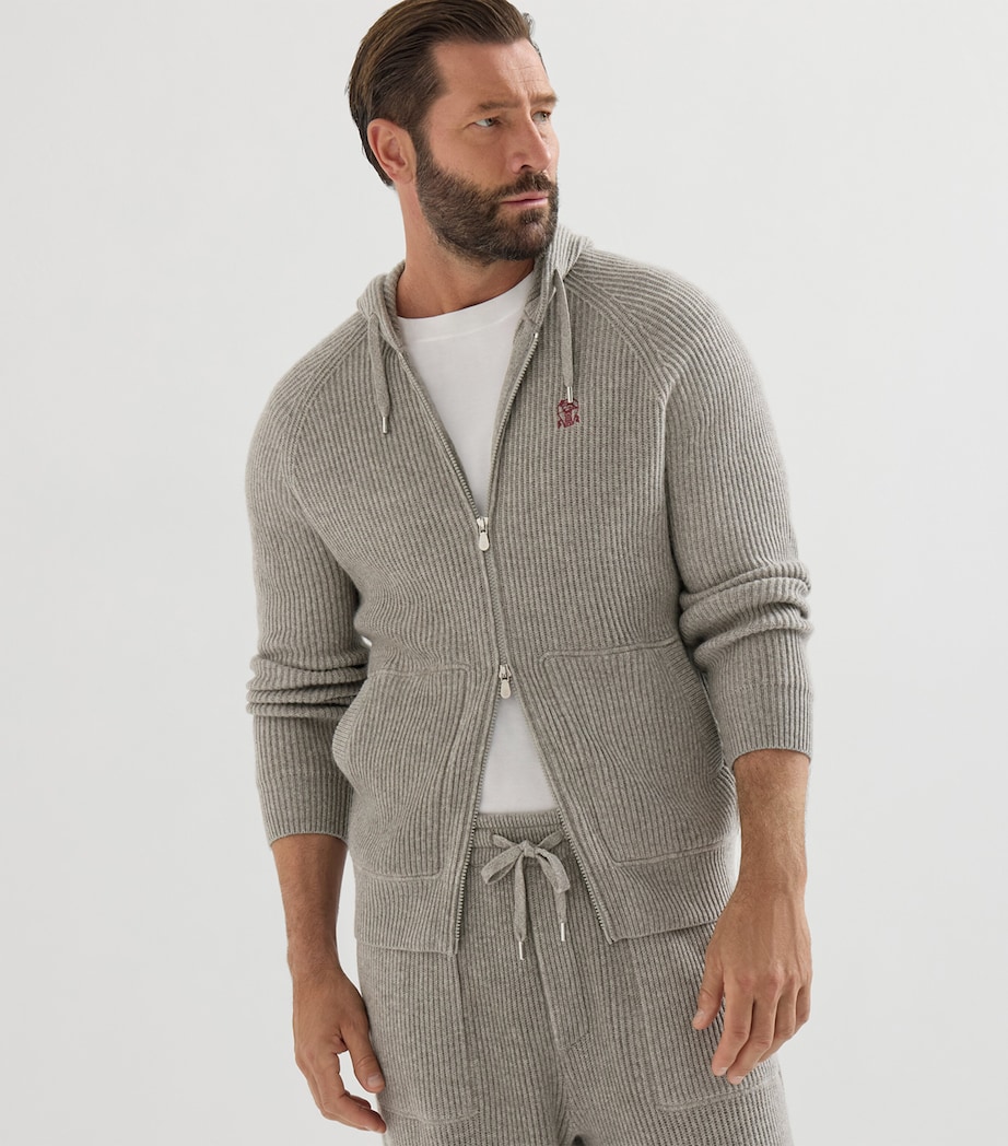 Brunello Cucinelli Mens Cashmere Rib-Knit Zip-Up Cardigan Image 4