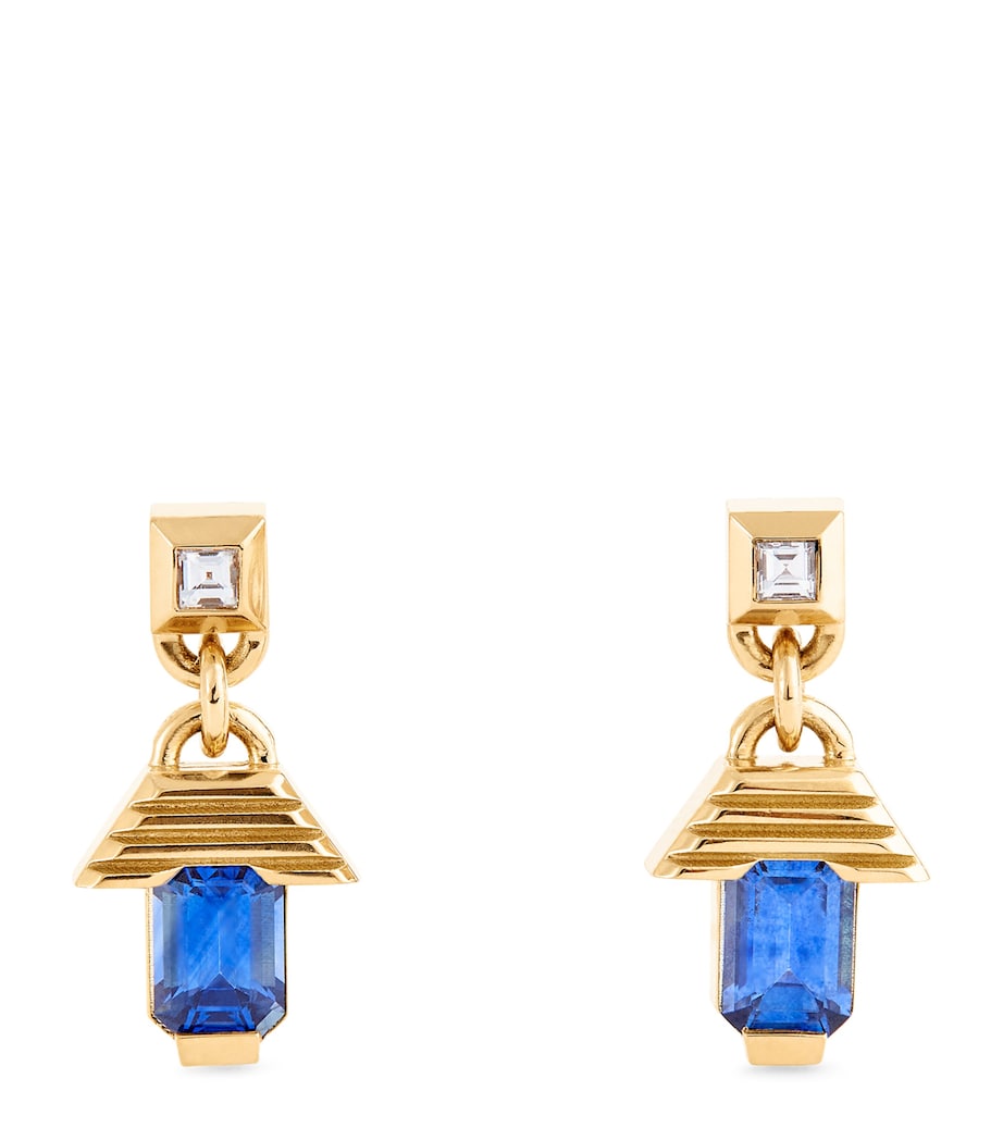 Small Yellow Gold, Diamond and Sapphire Escalier Drop Earrings YELLOW GOLD Image 1