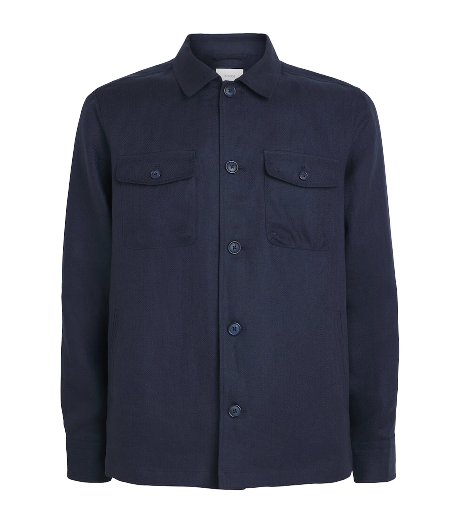 Eton Mens Linen-Blend Overshirt Navy Blue Image 1