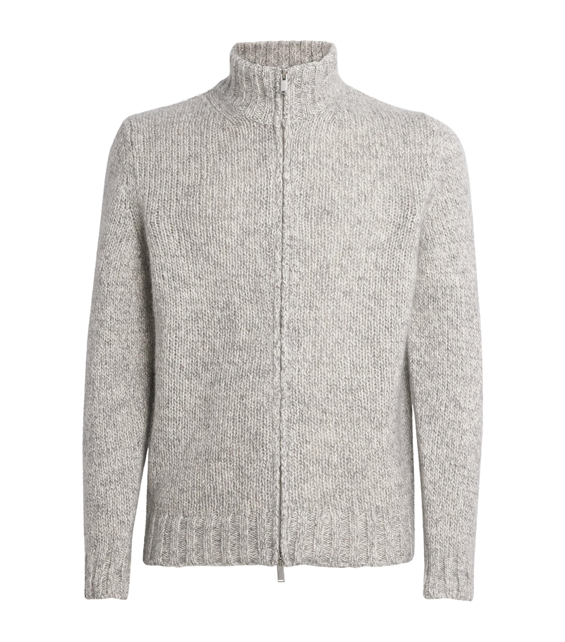 Lardini Wool-silk Zip-up Sweater In Sand