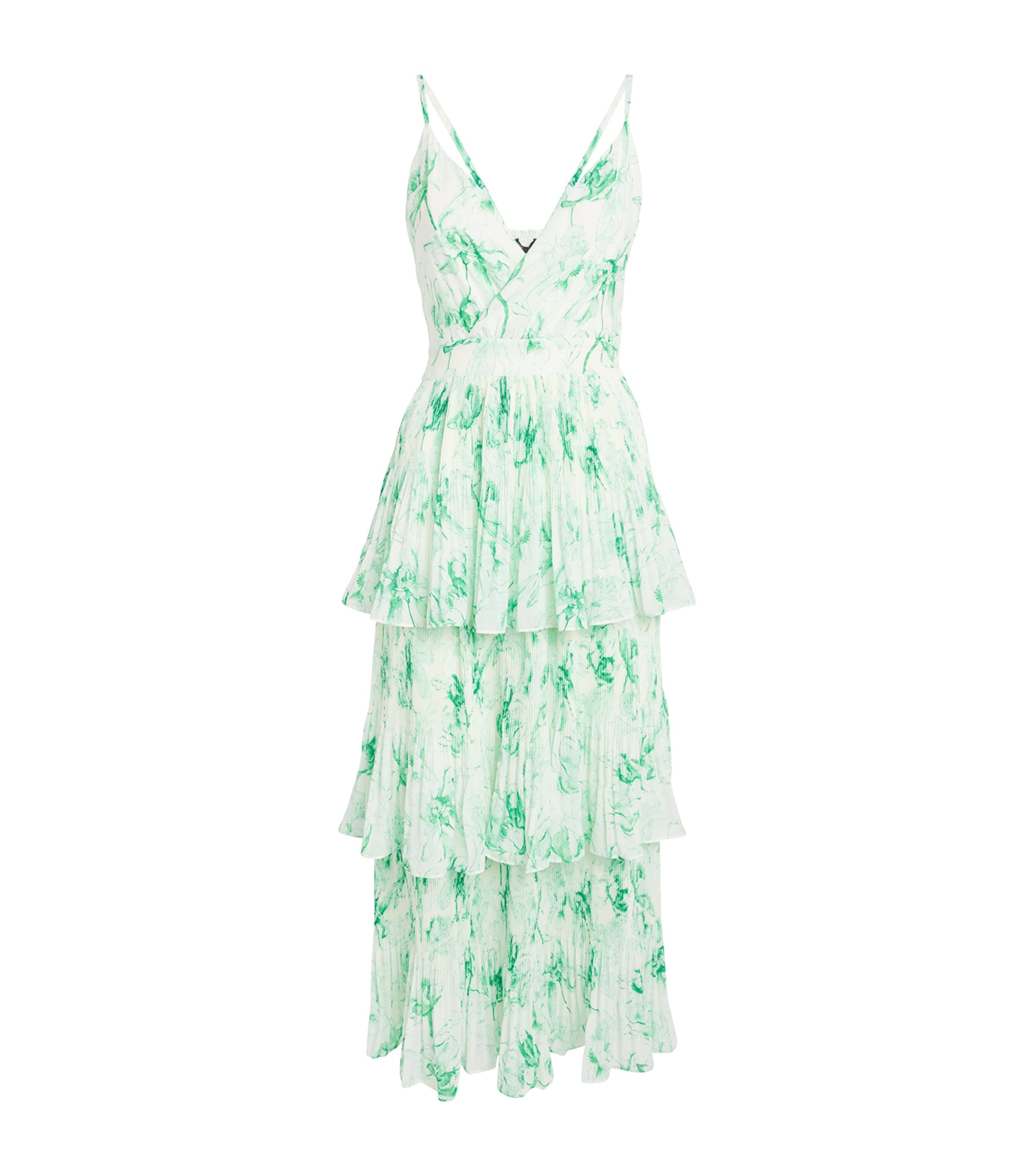 Maje Tiered Floral Midi Dress In Green
