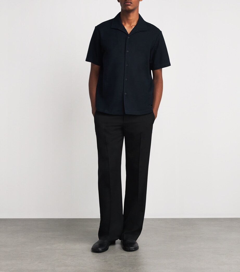 Sunspel Mens Cotton Open Collar Polo Shirt Buvn Midnight Navy Image 2