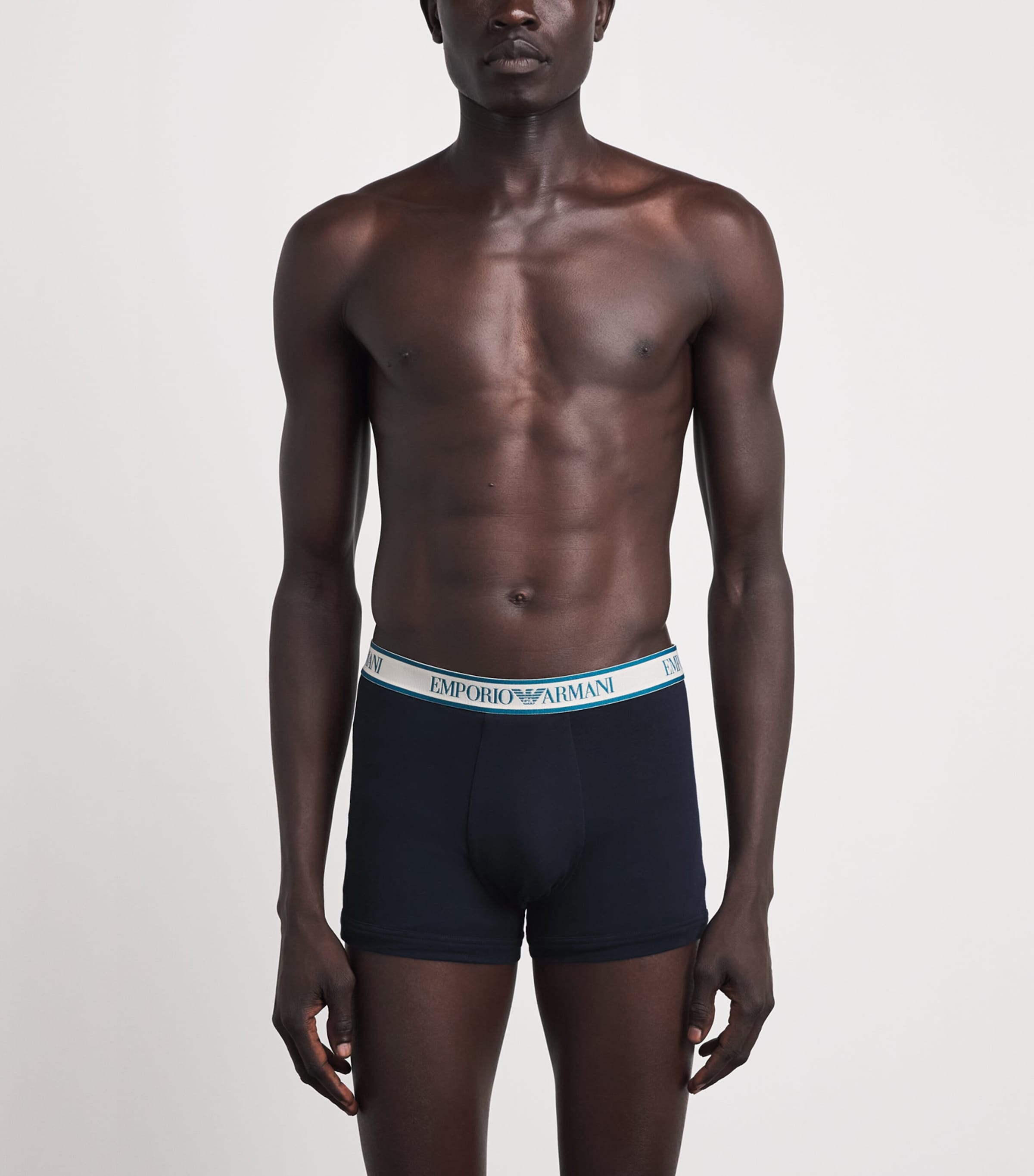 Emporio Armani Mens Stretch-Cotton Logo Trunks (Pack of 3) Blu/octan Image 2