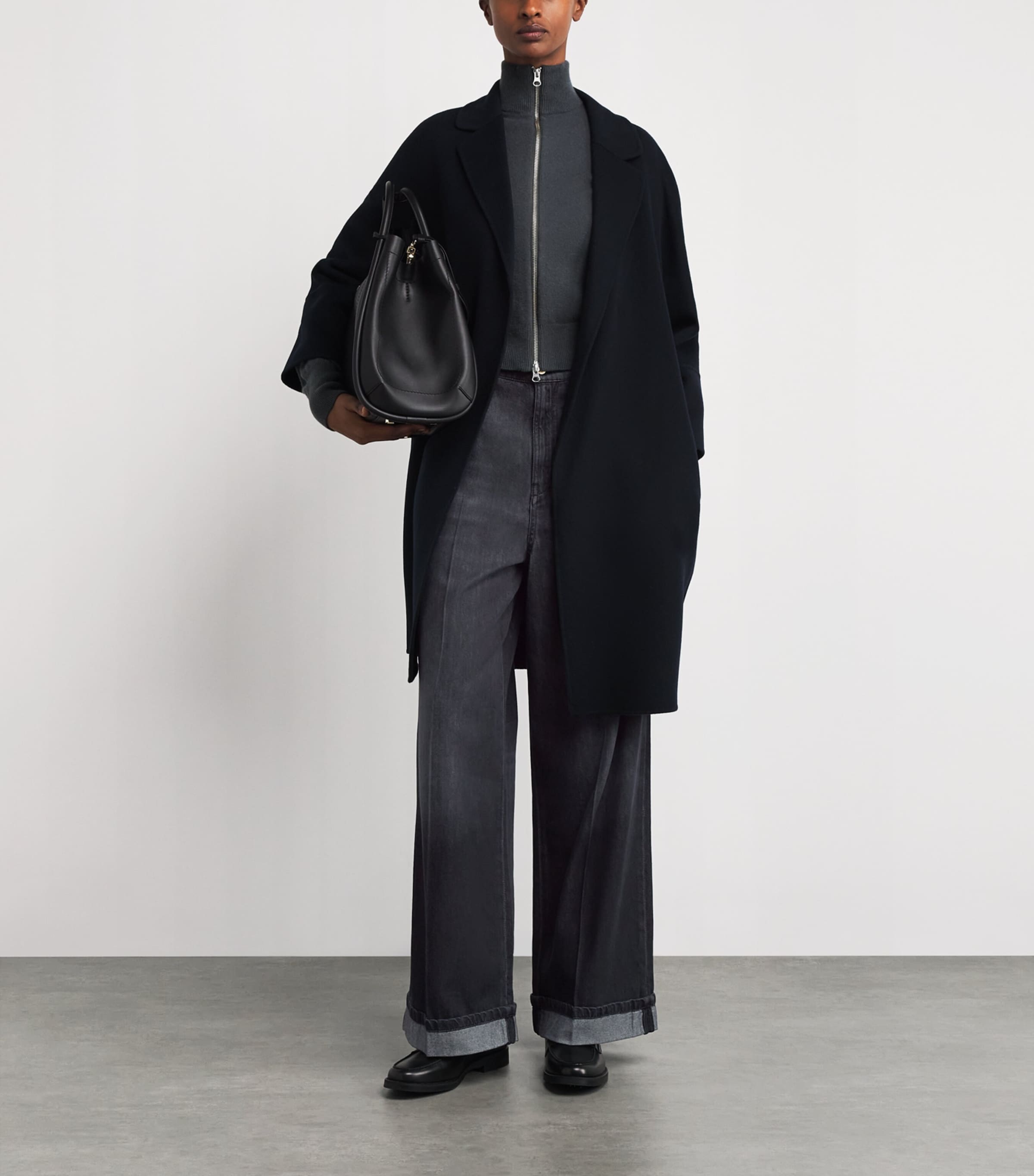 Turn-Up-Hem Wide-Leg Jeans BLACK Image 2