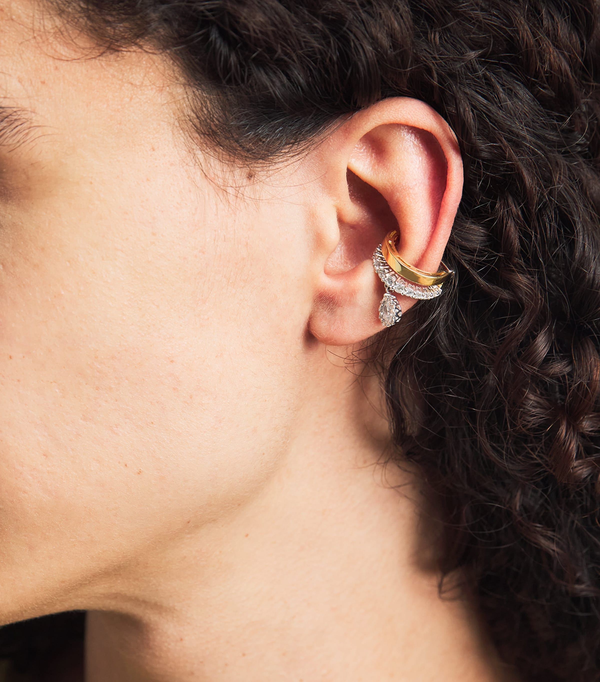 Yeprem Mixed Gold and Diamond Whisper Ear Cuff Image 4
