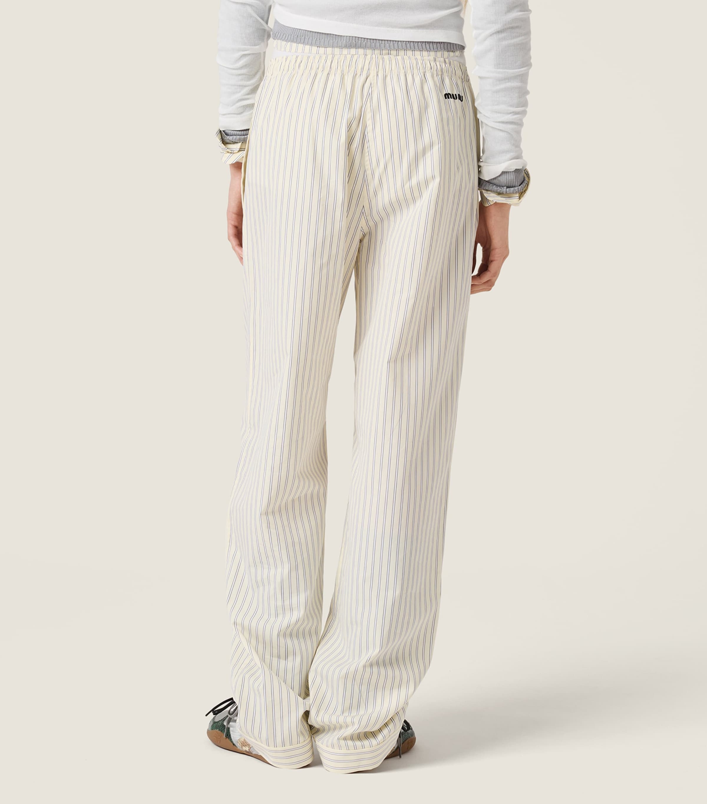Miu Miu Womens Cotton Stripe Wide-Leg Trousers Image 3